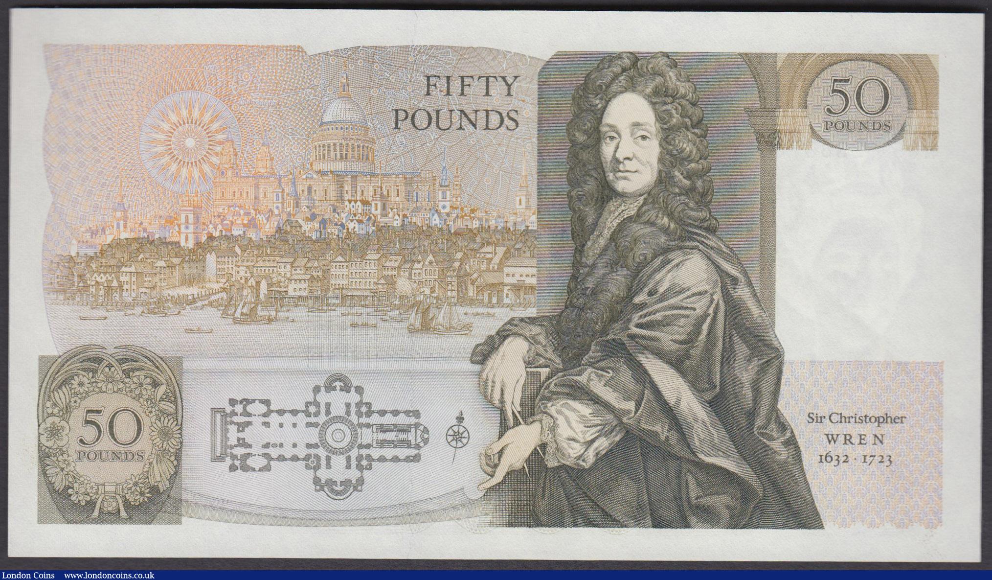 London Coins : A160 : Lot 121 : Fifty Pounds Somerset B352 issued 1981 series A05 238673, Sir Christopher Wren on reverse, (Pick381a...