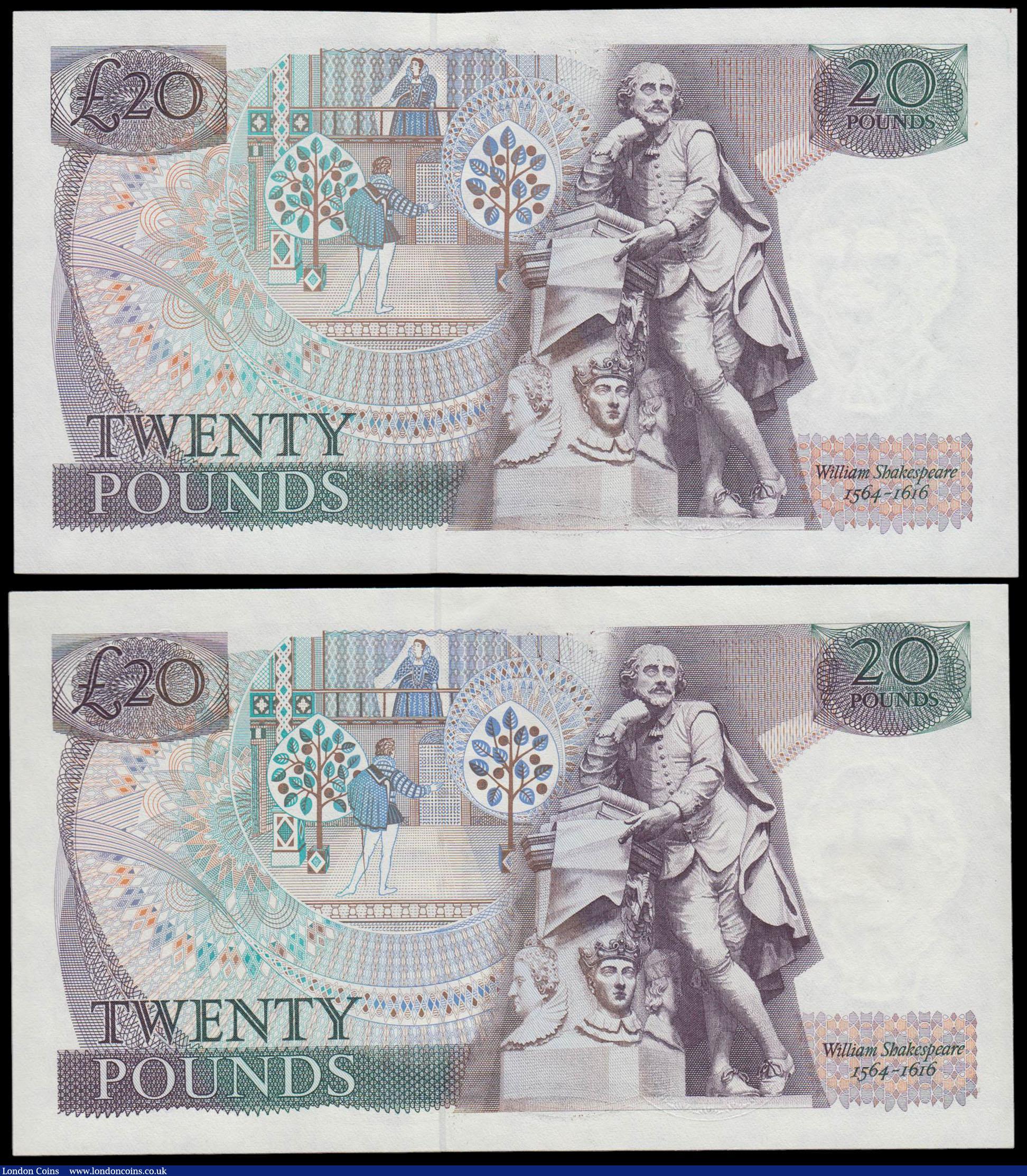 London Coins : A160 : Lot 122 : Twenty Pounds Gill B355 (2) issued 1988 series 01M 997094 & 22T 630786, (Pick380e), about Uncirc...