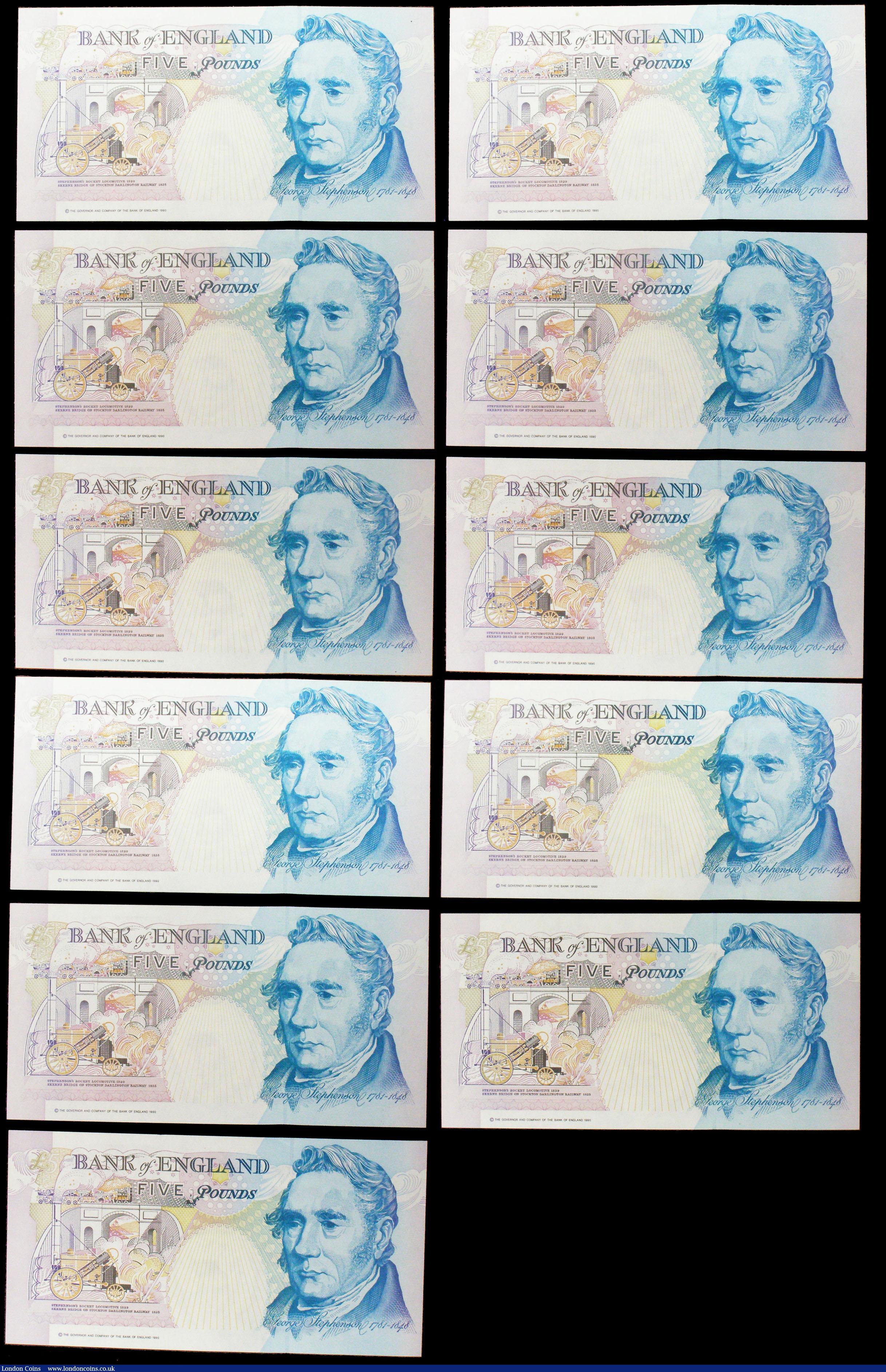 London Coins : A160 : Lot 125 : Five Pounds B357 Gill (11) issued 1990, a consecutively numbered run of 6 First Series notes A11 615...