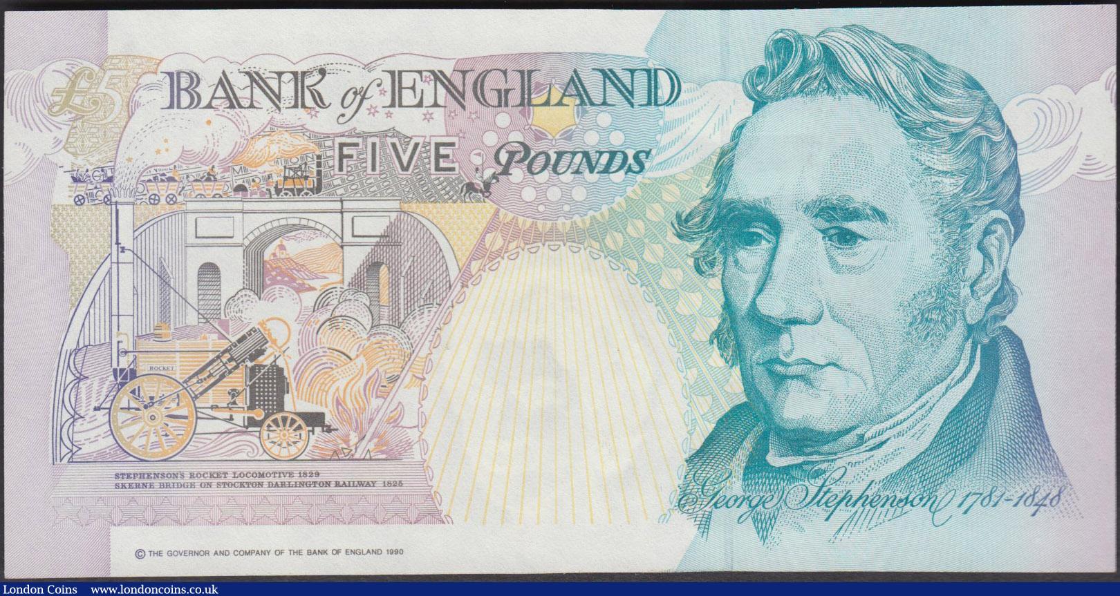 London Coins : A160 : Lot 130 : Five Pounds Kentfield B362 issued 1991, first run with VERY LOW serial number R01 000023, (Pick382b)...
