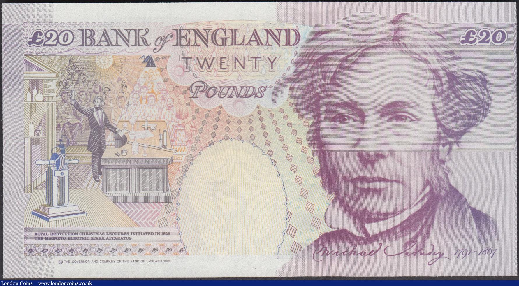 London Coins : A160 : Lot 134 : Twenty Pounds Kentfield B374 issued 1993, first run with low number X01 001231, (this series started...