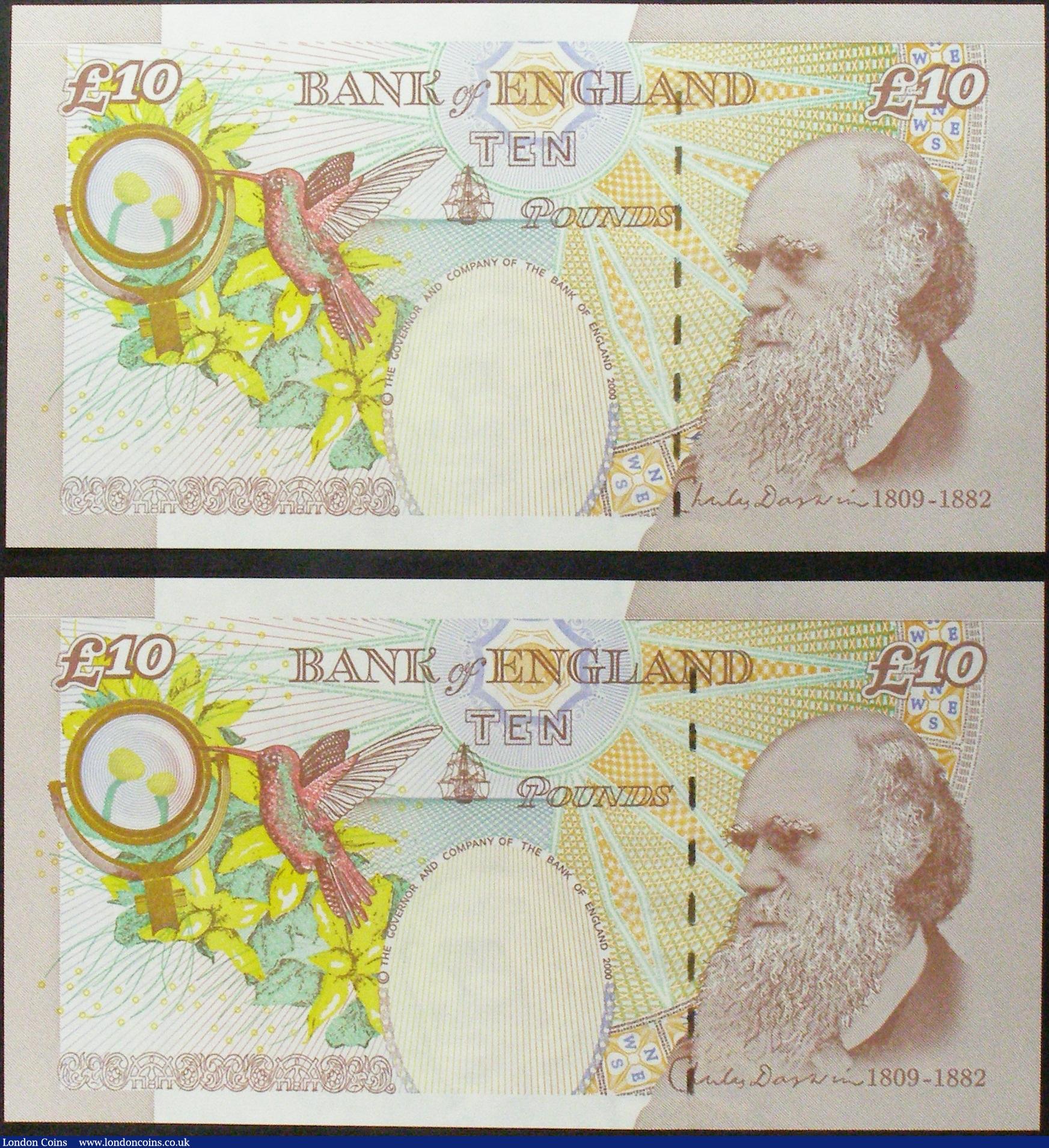 London Coins : A160 : Lot 161 : ERROR Ten Pounds (2) Salmon B408 issued 2012, a consecutive numbered pair LB64 674344 & LB64 674...