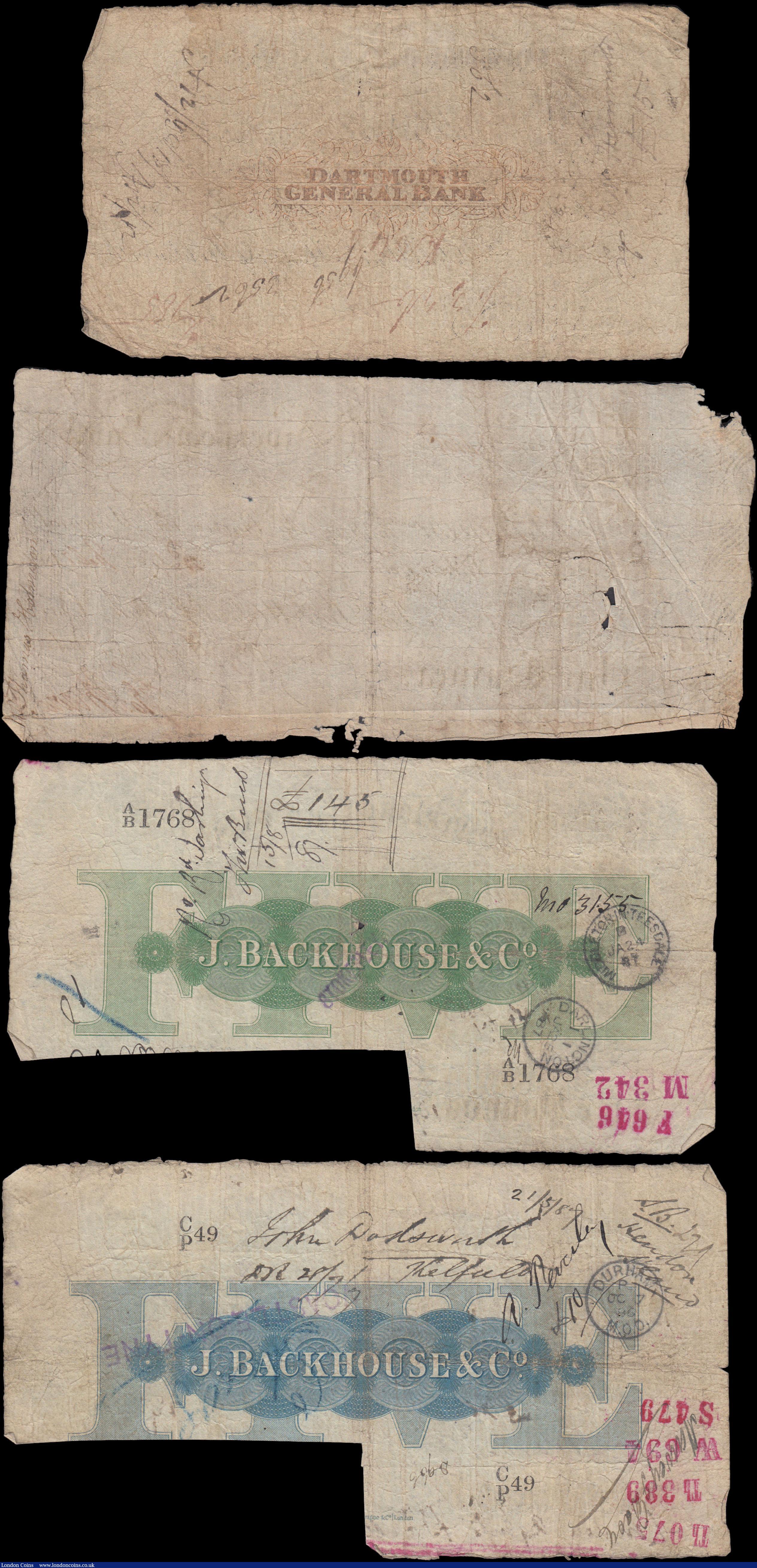 London Coins : A160 : Lot 163 : English Provincial Banknotes (4), Liverpool Bank 1 Guinea dated 1801 series No. 4105, for Sir Michae...