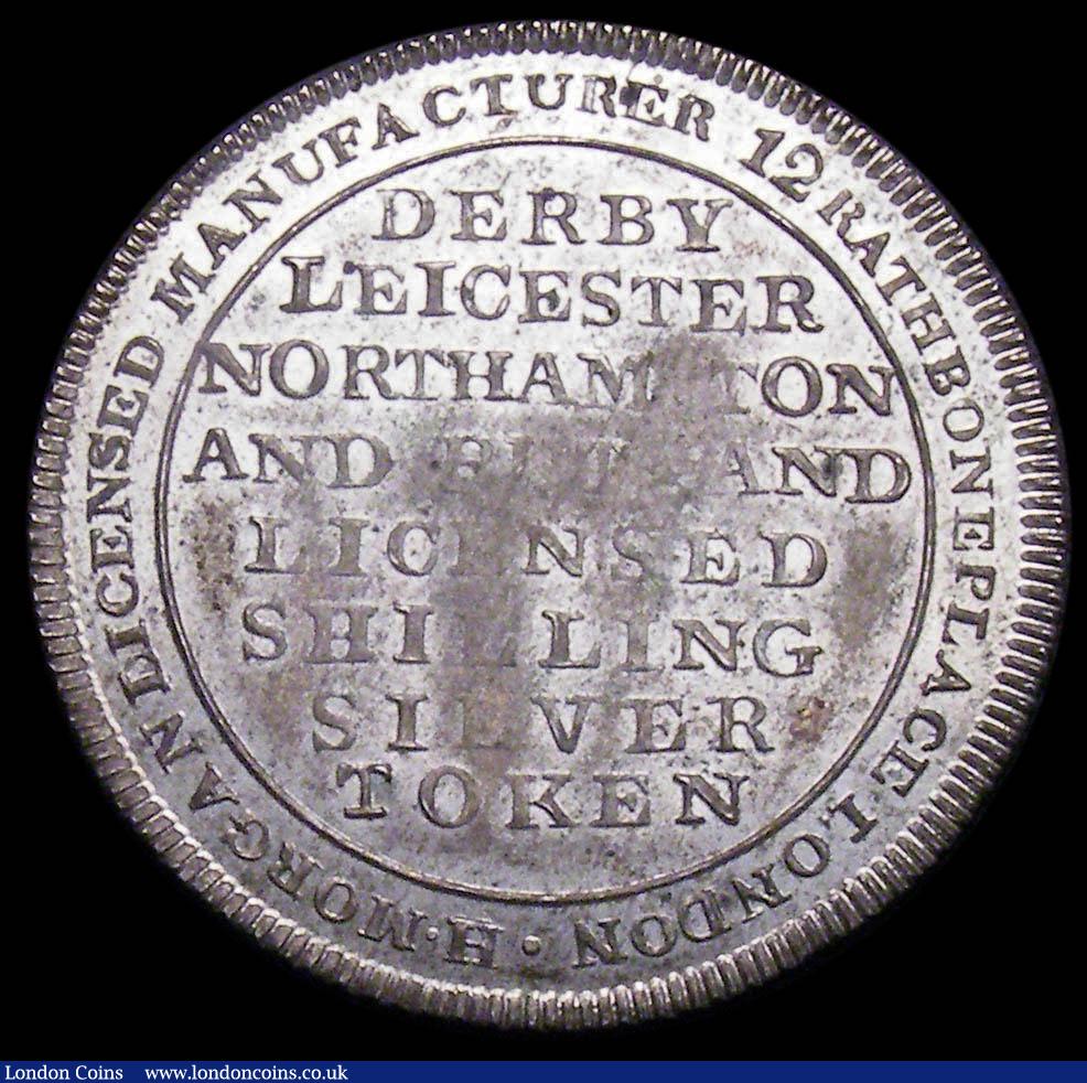 London Coins : A160 : Lot 1633 : 19th Century Shilling Derbyshire - Derby undated, Obverse: West view of Peterborough cathedral, Reve...