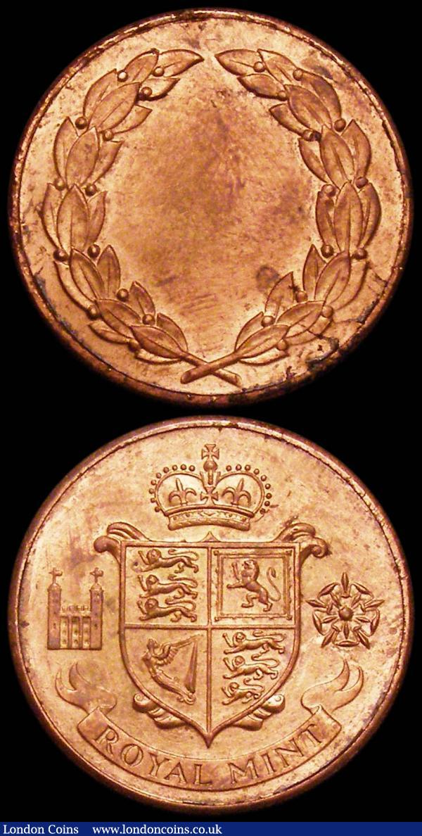 Royal Mint Trial pieces (2) each undated 24mm diameter in bronze Obverse: Wreath with no legend, Reverse: Coat of Arms Crowned, with castle to the left and Rose to the right, both lustrous UNC, one with some surface deposit   : Tokens : Auction 160 : Lot 1728