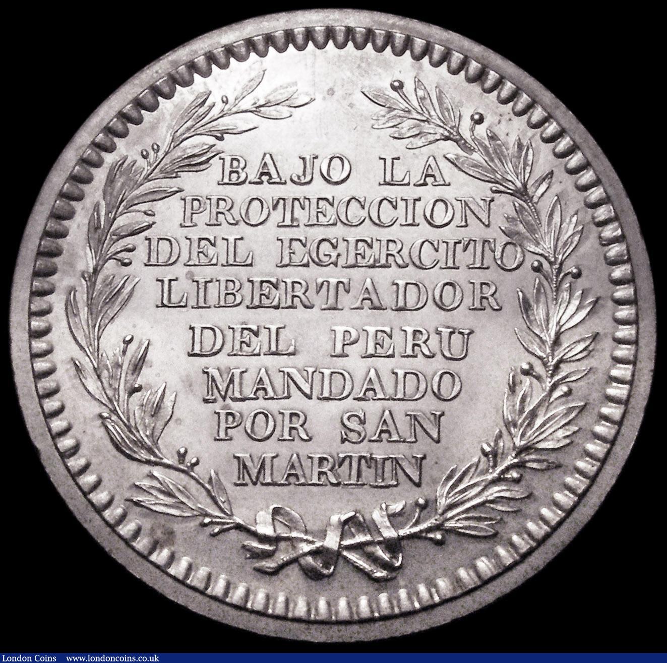 London Coins : A160 : Lot 1810 : Peru 1821 Independence/San Martin, 39mm diameter in silver, peso-sized medal, General San Martin,  O...