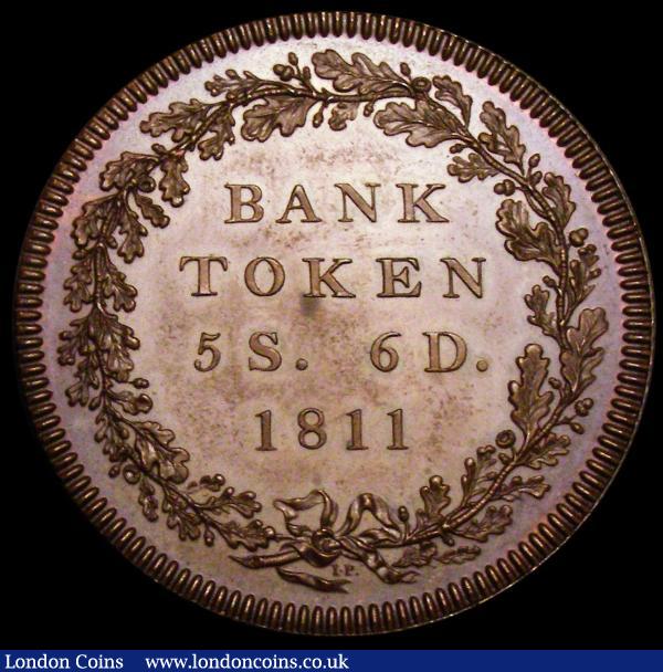Dollar Bank of England 1811 Five Shillings and Sixpence Proof in Copper Obverse K Reverse 5a, 27.05 grammes, ESC 206, Bull 1996, UNC and attractively toned, the reverse with a small tone spot and two tiny rim nicks visible under magnification, an extremely pleasing example : English Coins : Auction 160 : Lot 2063