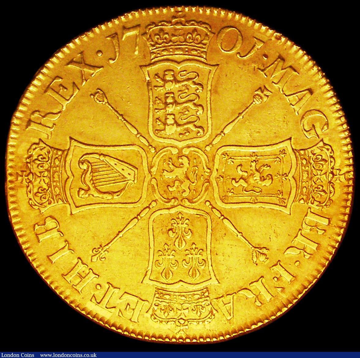 London Coins : A160 : Lot 2091 : Five Guineas 1701 Fine Work DECIMO TERTIO edge near EF desirable thus