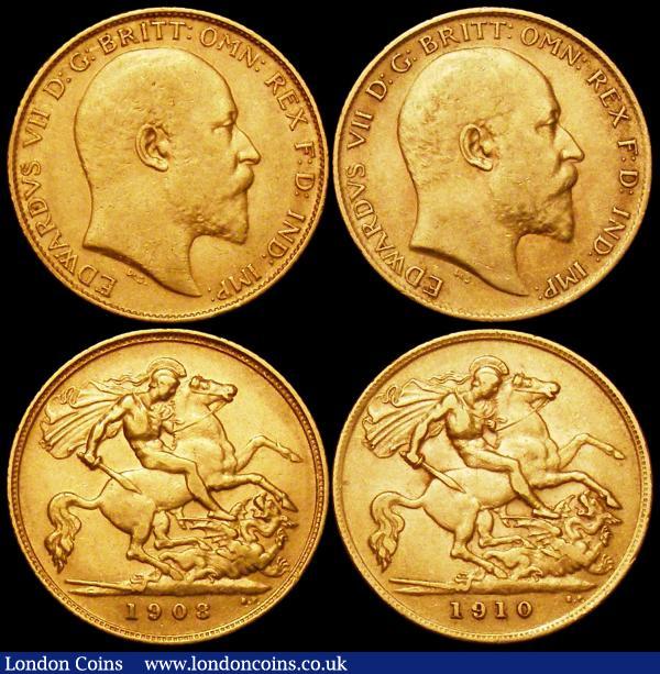 Half Sovereigns (3) 1893 Veiled Head Marsh 488 Near Fine/Fine, 1908 Marsh 511 NVF/GF, 1910 Marsh 513 Good Fine : English Coins : Auction 160 : Lot 2208
