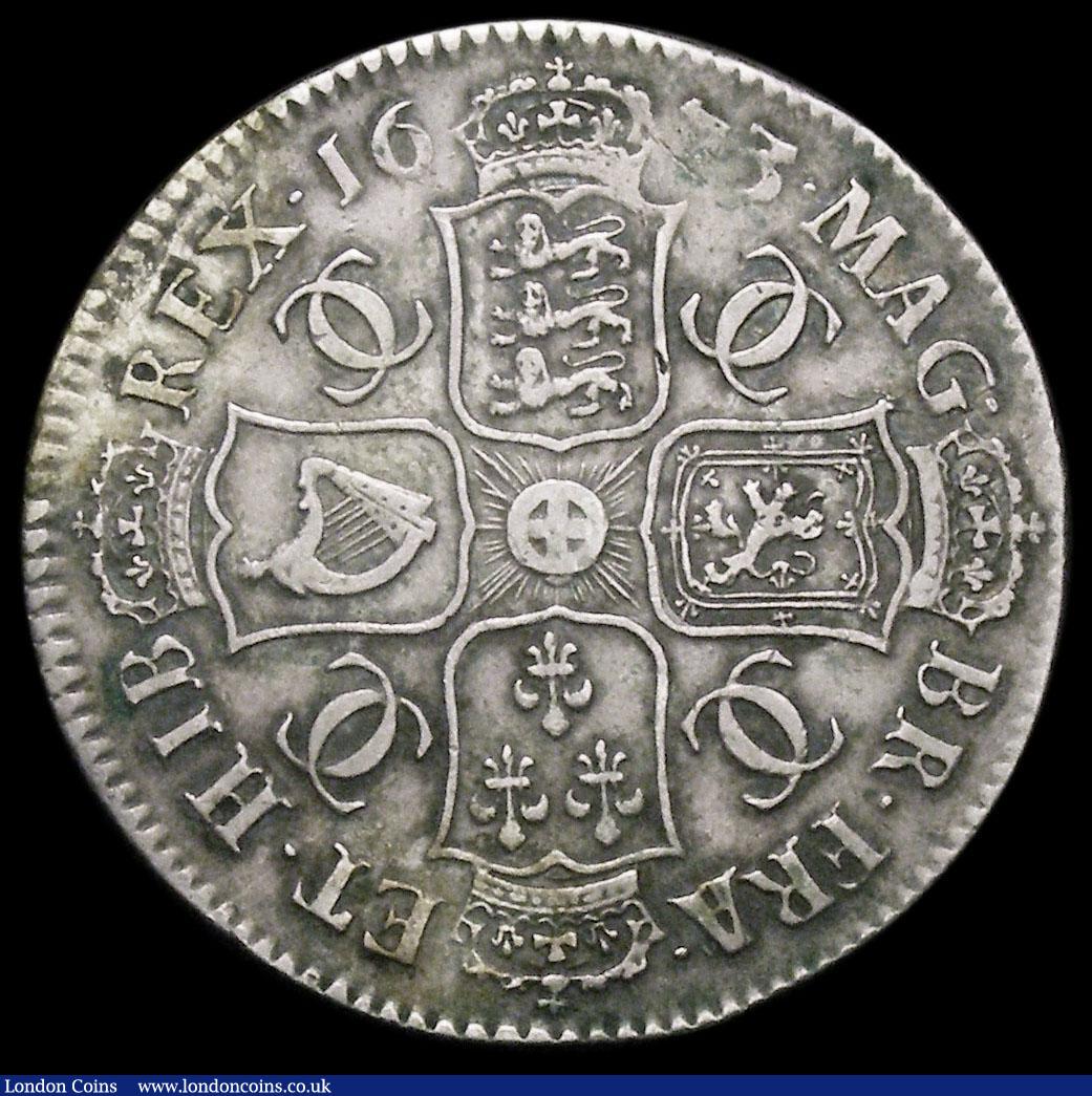 London Coins : A160 : Lot 2215 : Halfcrown 1673 A of FRA over R ESC 473A, Bull 464, ESC rates at R3, Bull rates at R5, Good Fine with...