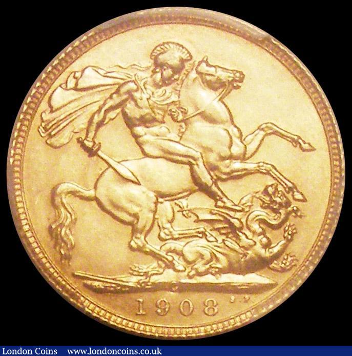 London Coins : A160 : Lot 2641 : Sovereign 1908 C. (Ottawa) Satin finish Proof S3970 aFDC graded SP62 by PCGS and in their holder