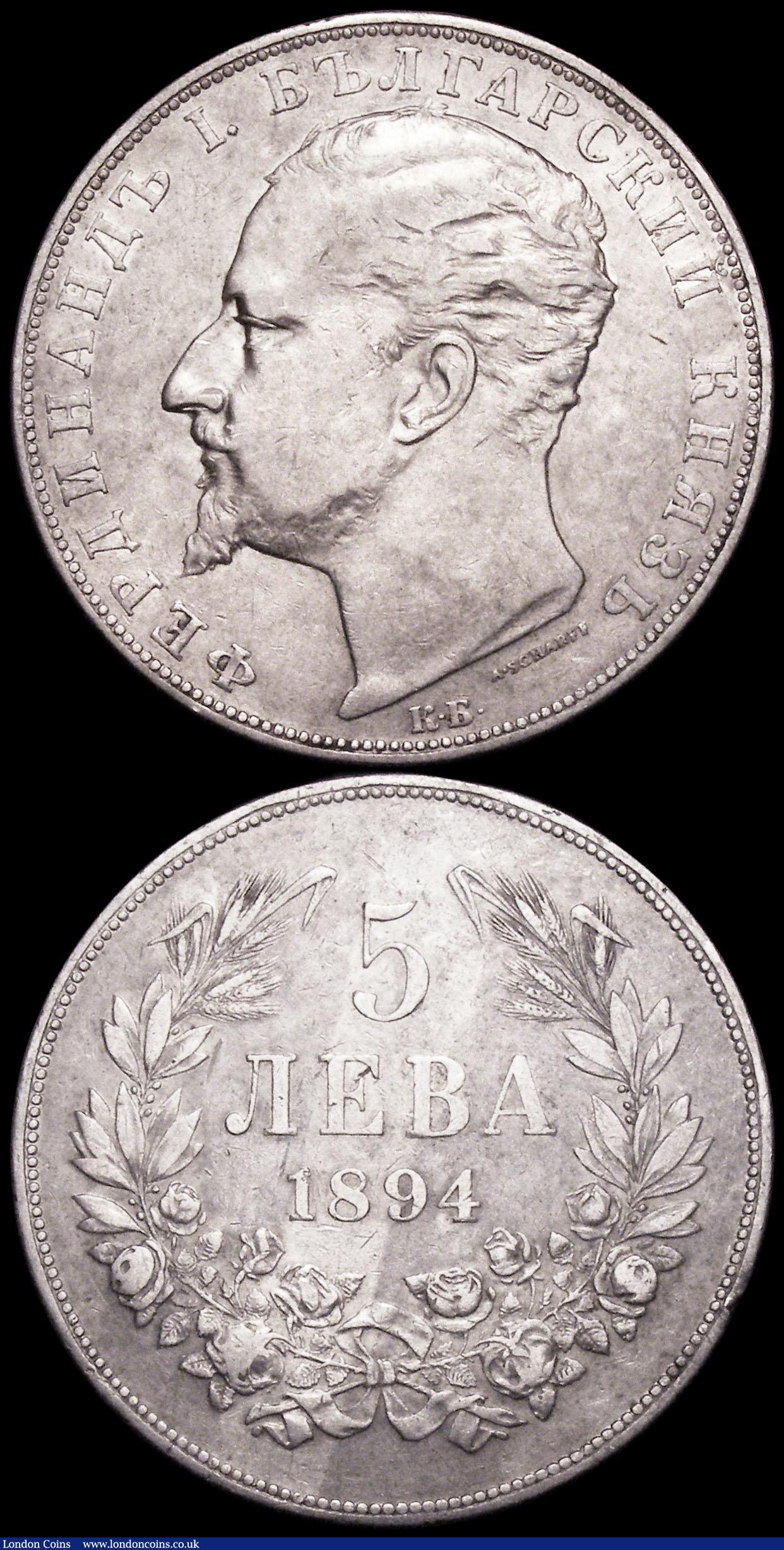 London Coins : A160 : Lot 3123 : Bulgaria (2) 5 Leva 1892KB KM#15 VF, 1894KB KM#18 VF 