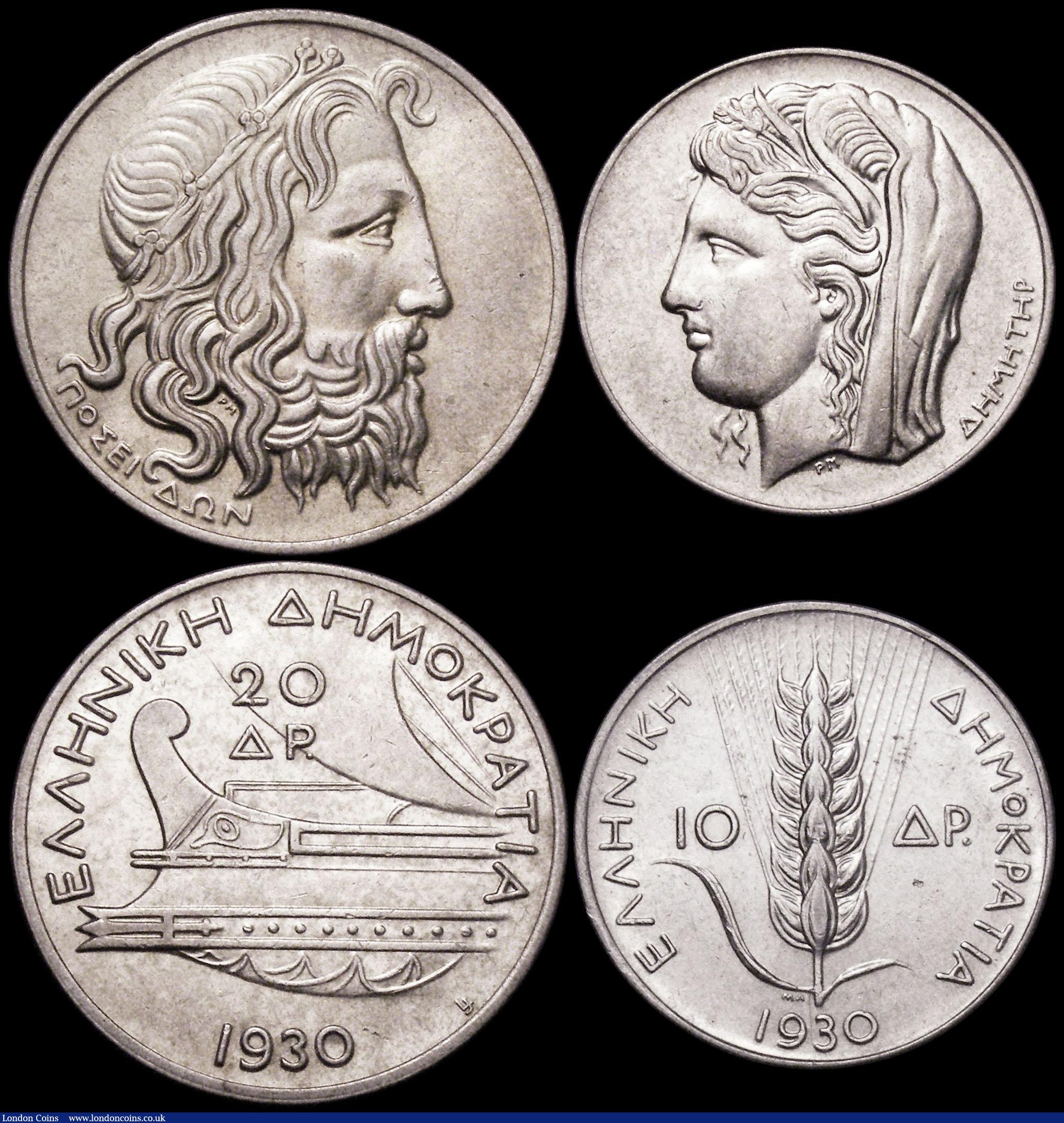 London Coins : A160 : Lot 3273 : Greece (3) 20 Drachmai 1930 KM#73 EF, 10 Drachmai 1930 KM#72 EF, 50 Drachmai 1970 Revolution of 1967...