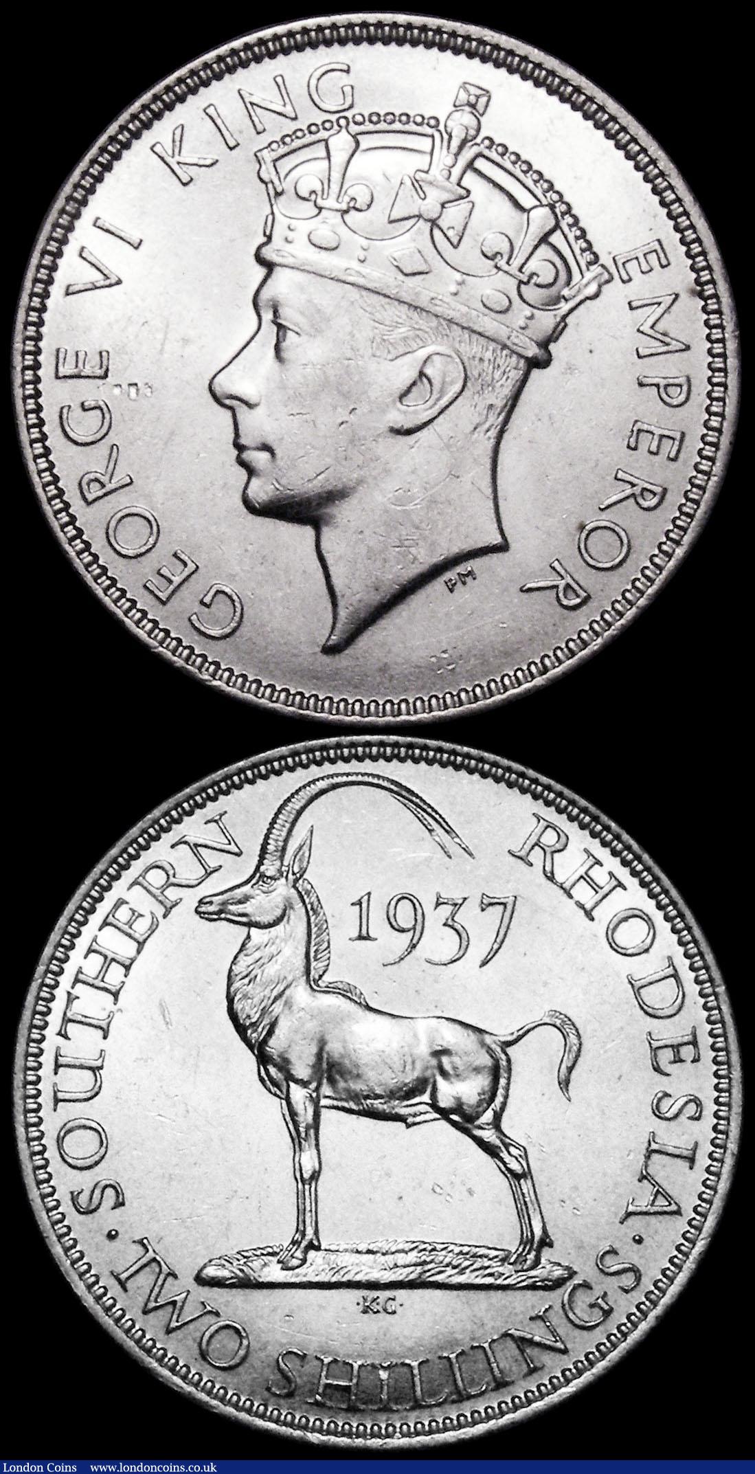 London Coins : A160 : Lot 3451 : Southern Rhodesia (2) Two Shillings 1937 KM#12 Lustrous UNC , Shilling 1937 KM#11 UNC and lustrous b...