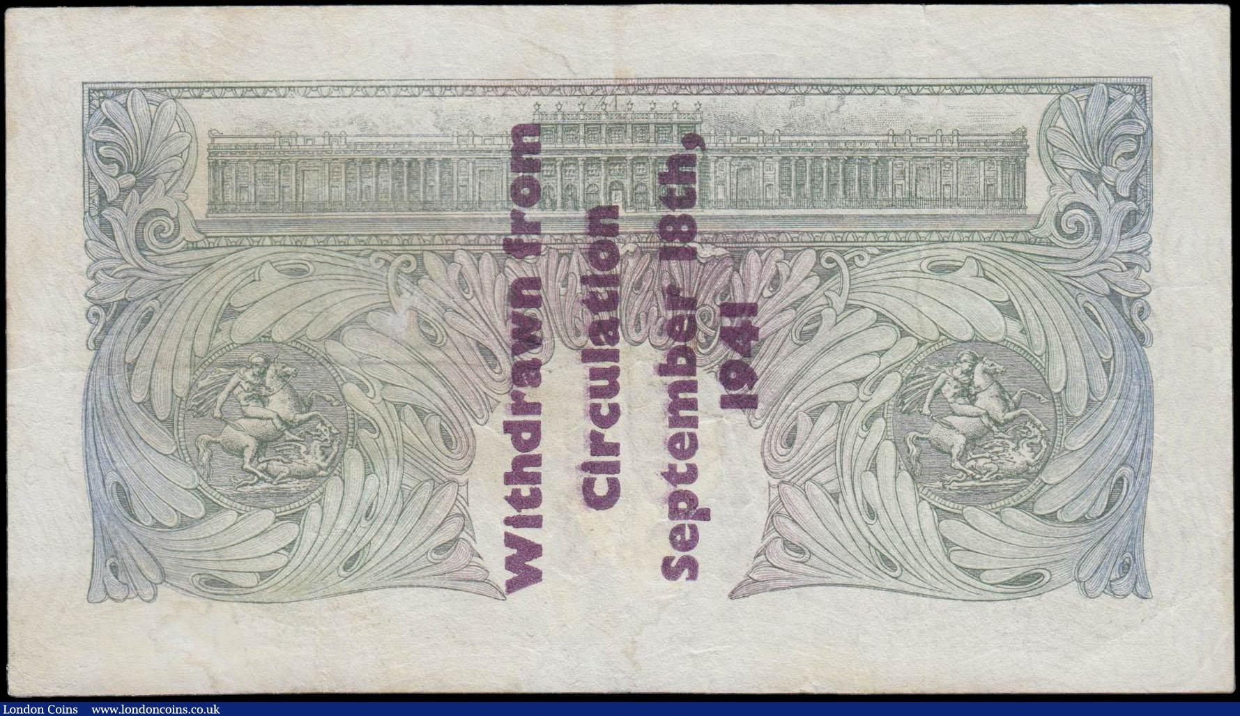 London Coins : A160 : Lot 36 : One Pound Peppiatt B239A Guernsey overprint series C06A 064094, "Withdrawn from circulation Sep...