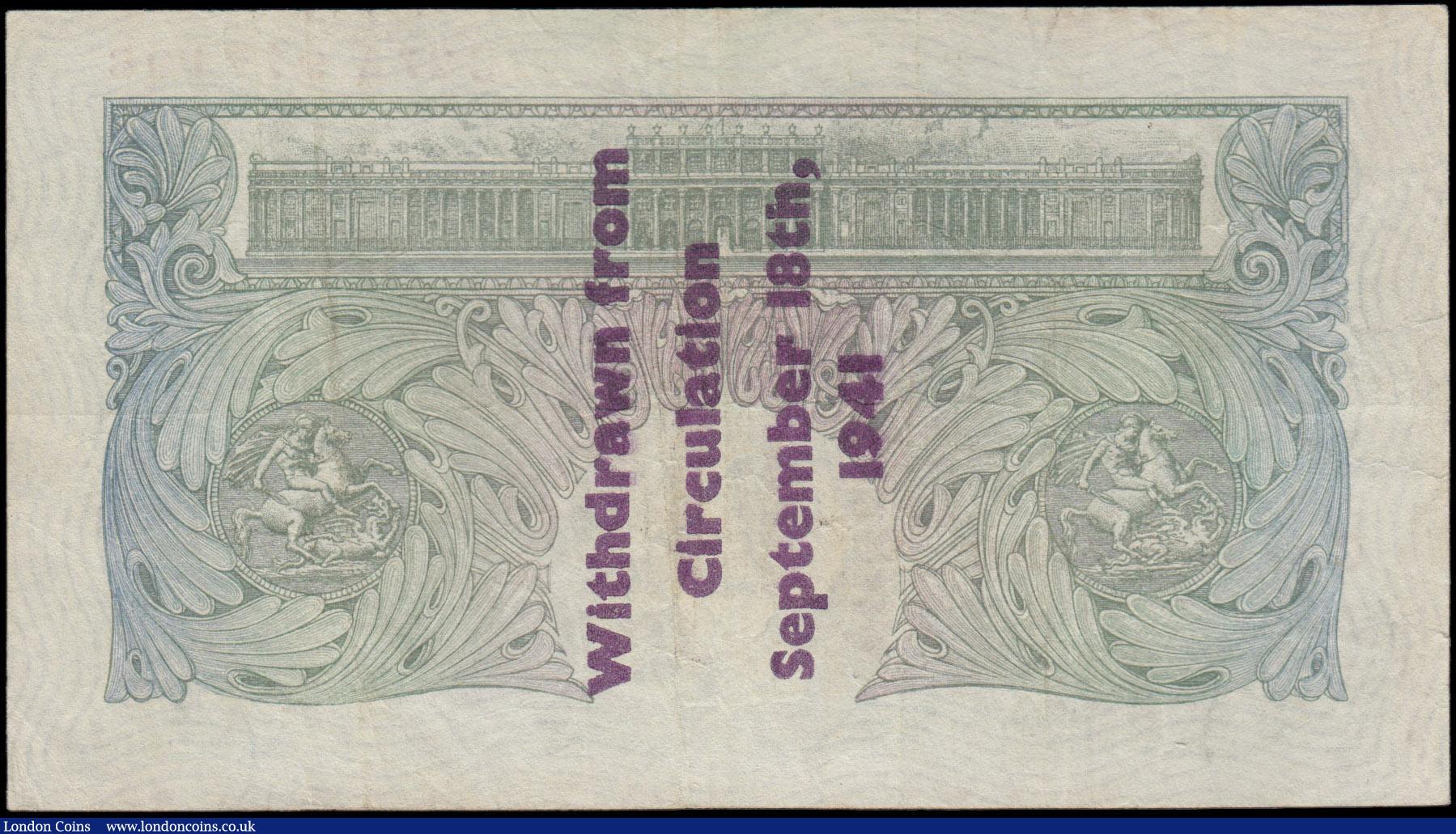 London Coins : A160 : Lot 37 : One Pound Peppiatt B239A Guernsey overprint series C37A 977198, "Withdrawn from circulation Sep...