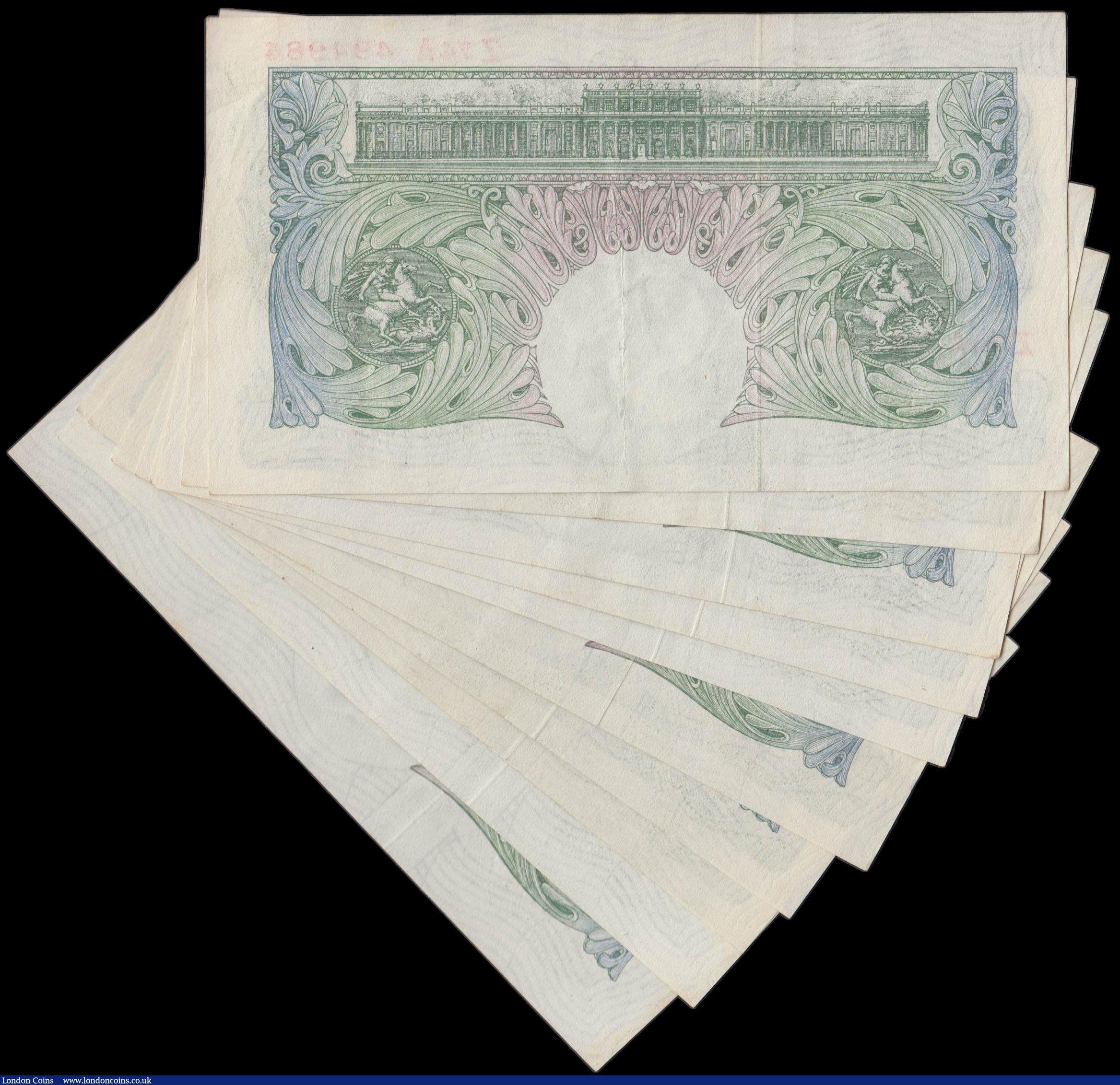 London Coins : A160 : Lot 63 : One Pound Peppiatt (10) B260 issued 1948, 4 consecutively numbered sets, 2 sets of 3 notes and 2 set...