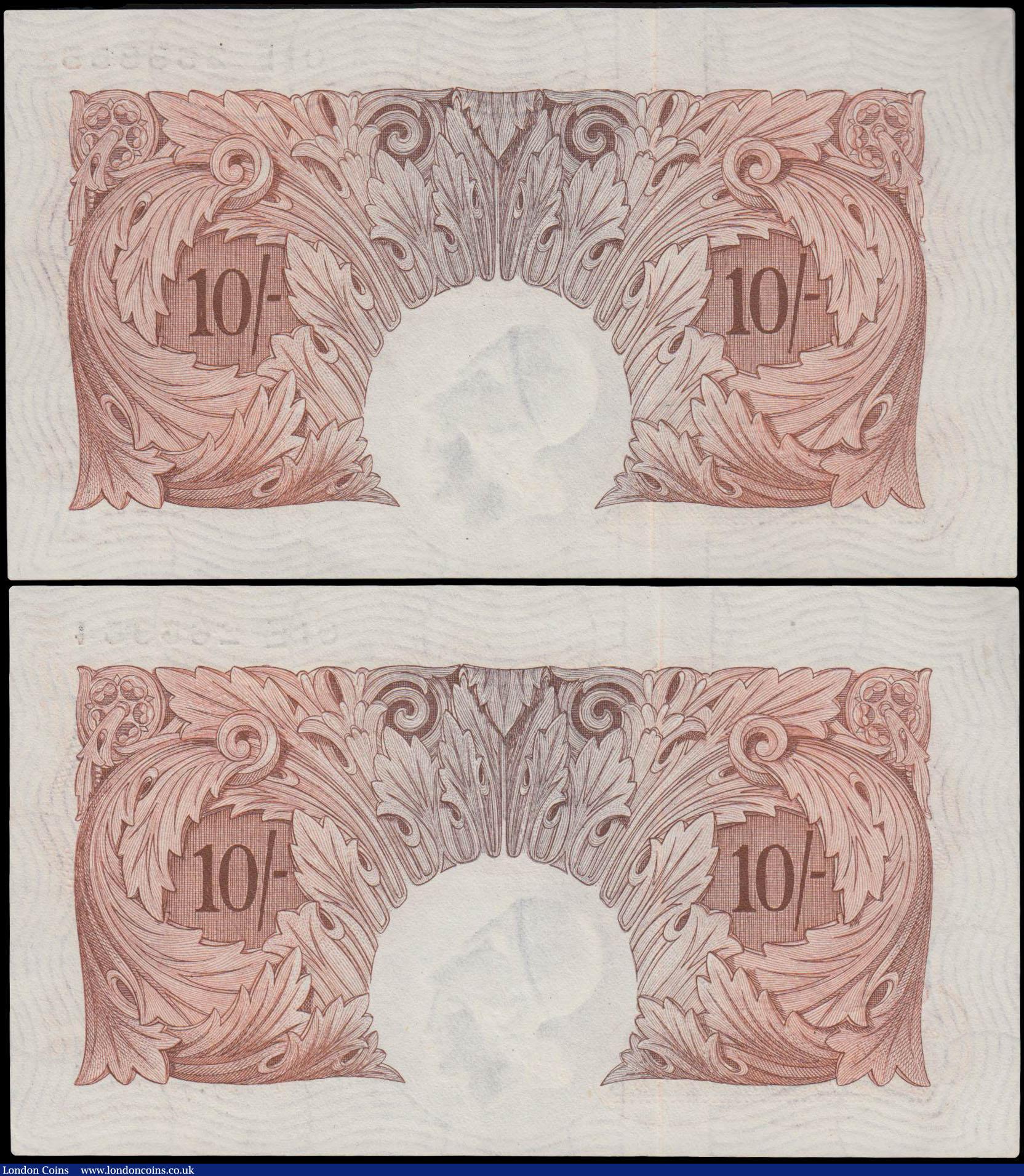 London Coins : A160 : Lot 64 : Ten Shillings Peppiatt B262 issued 1948, threaded variety a consecutively numbered pair of last seri...