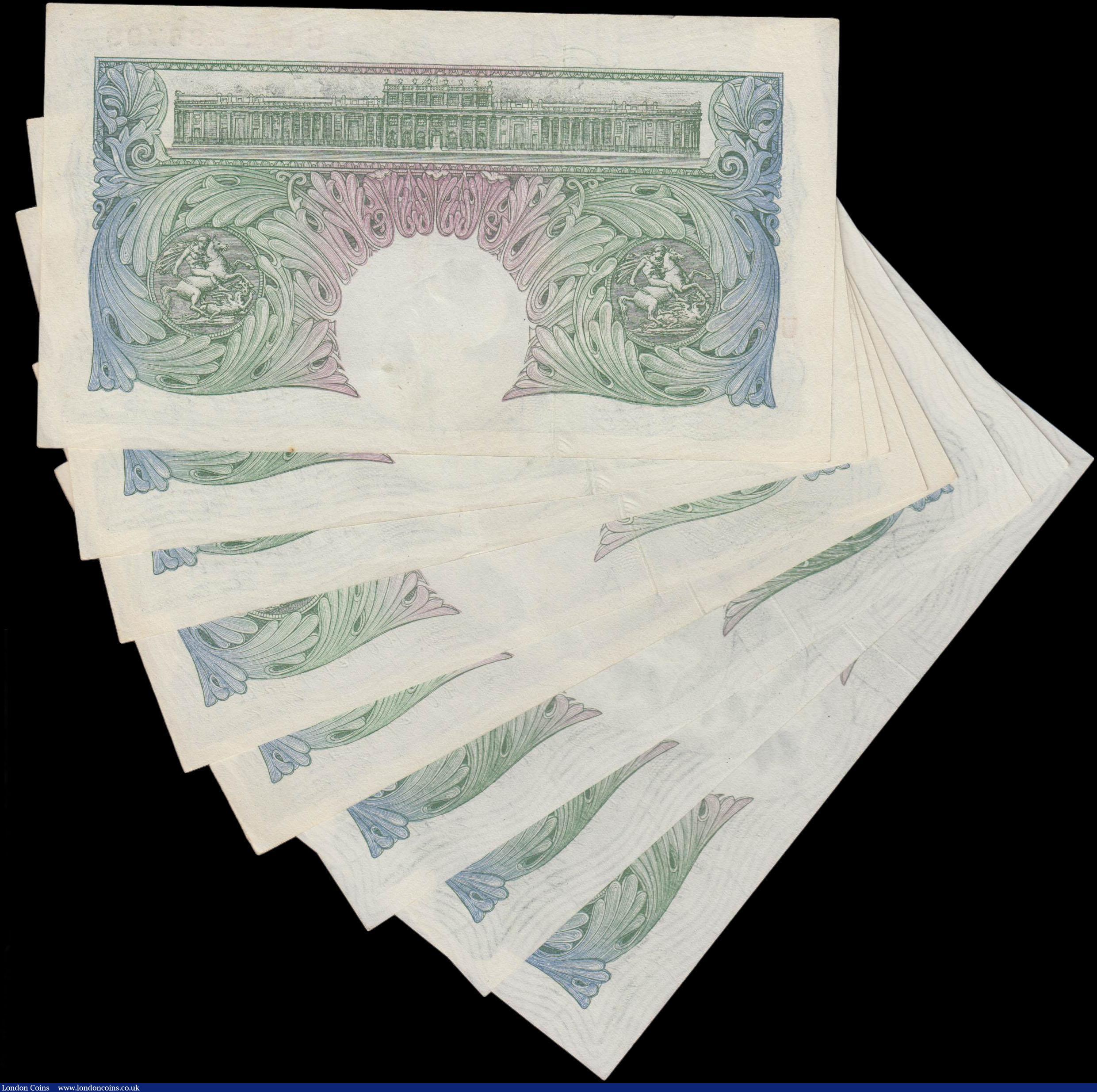 London Coins : A160 : Lot 70 : One Pound Peppiatt (10) B260 issued 1948, 3 consecutively numbered runs, 2 sets of 3 notes prefixes ...