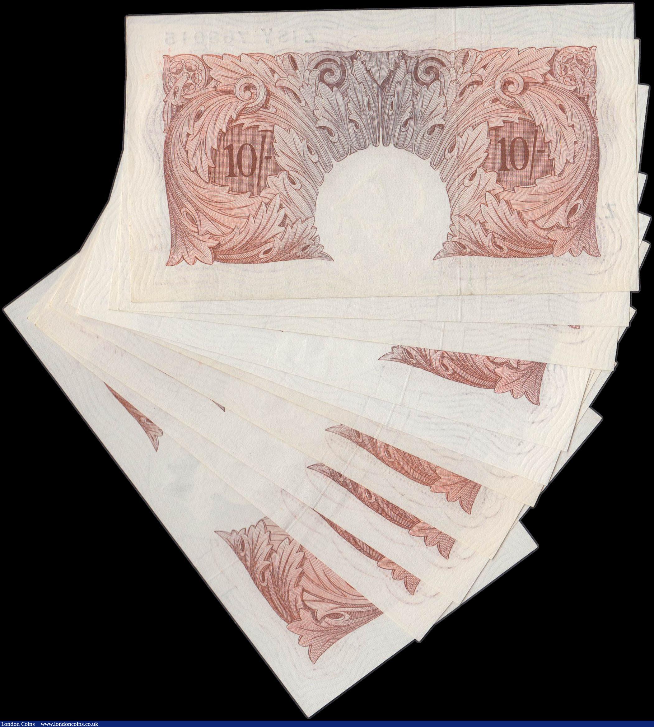 London Coins : A160 : Lot 71 : Ten Shillings (10) Beale B266 (5) issued 1950 2 x consecutively numbered pairs series T21Z and O77Z,...