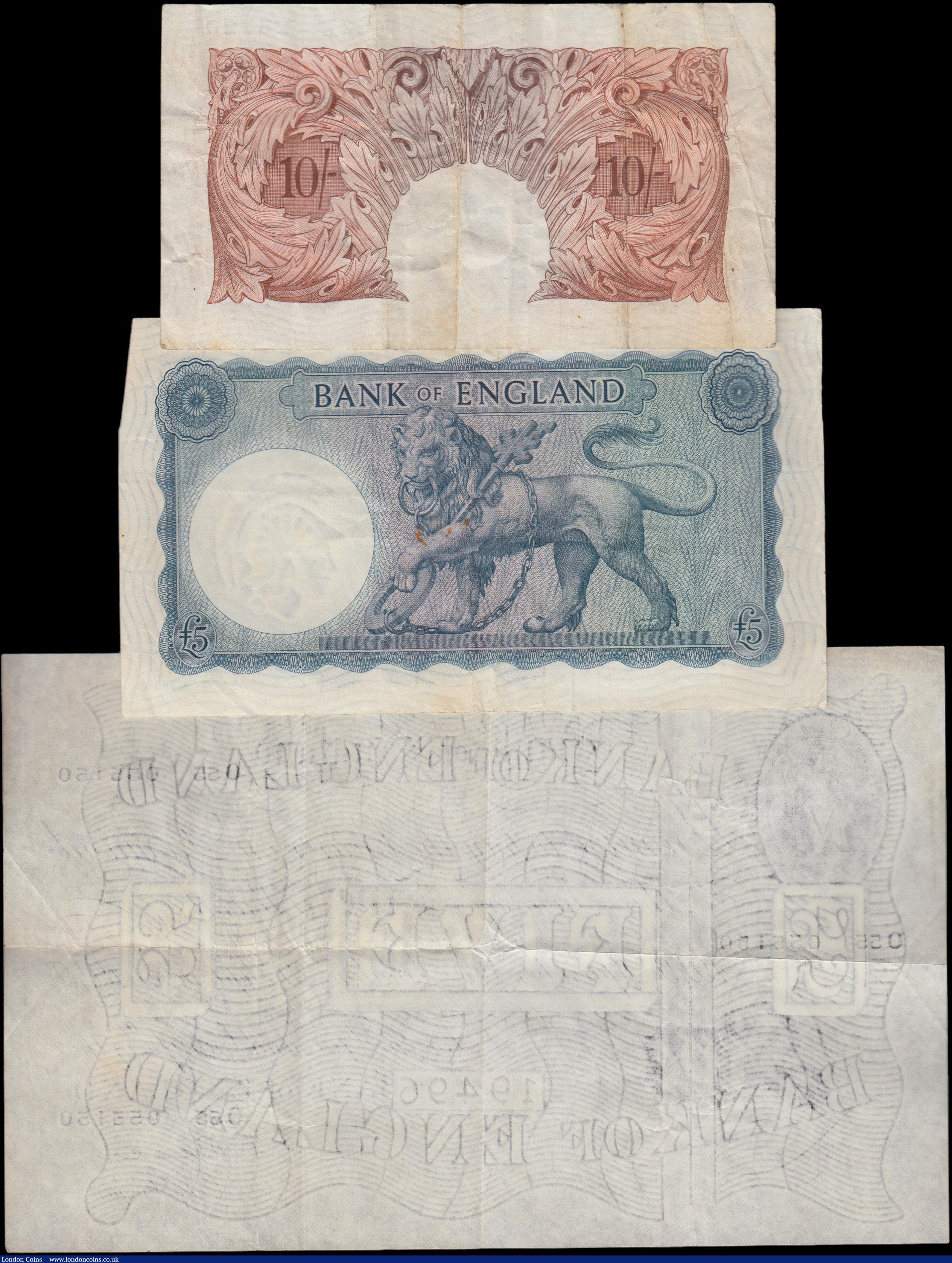 London Coins : A160 : Lot 73 : Bank of England (3), 5 Pounds Beale white note B270 dated 29th September 1949 series O55 055150, (Pi...