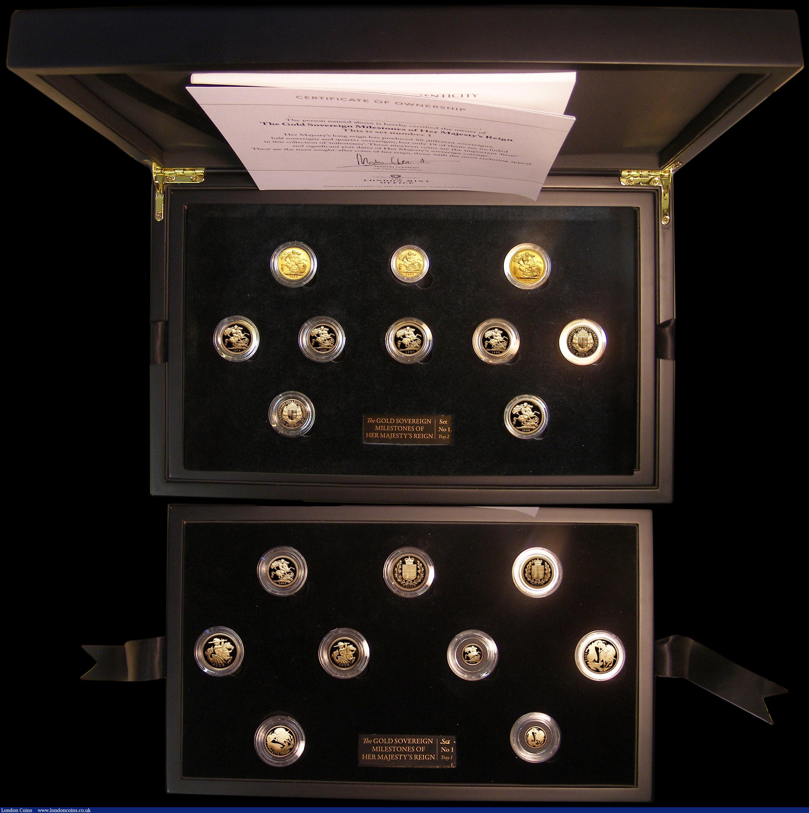 London Coins : A160 : Lot 789 : The Gold Sovereign Milestones of Her Majesty's Reign a very impressive 19 coin set comprising S...