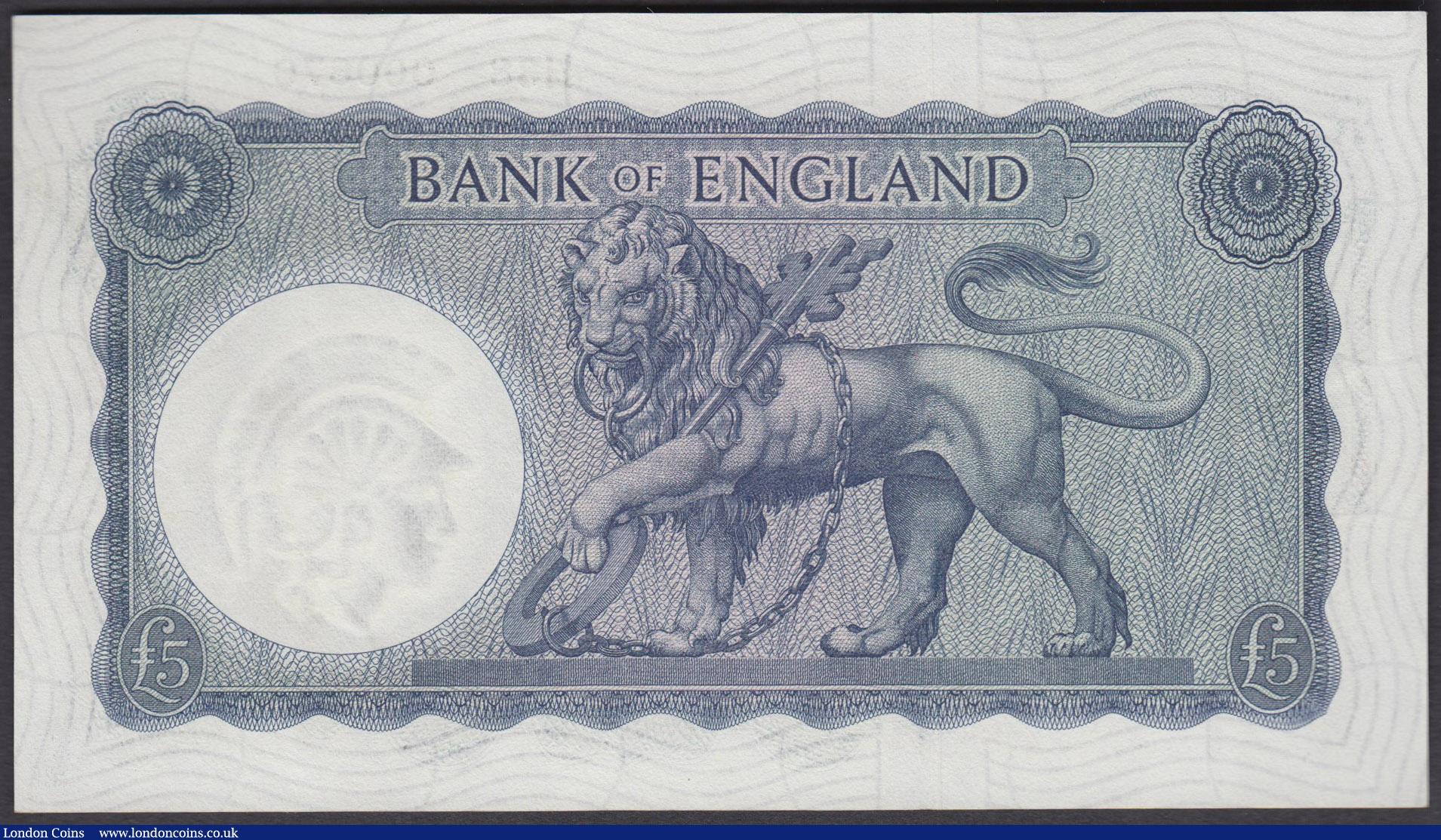 London Coins : A160 : Lot 98 : Five Pounds O'Brien B280 Helmeted Britannia at right, Lion & Key reverse issued 1961, first...
