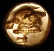 London Coins : A160 : Lot 1921 : Lesbos, Mytilene. Electrum Hekte.  C, 521-478 BC.  Obv; Head of roaring lion right.  Rev; Incuse hea...