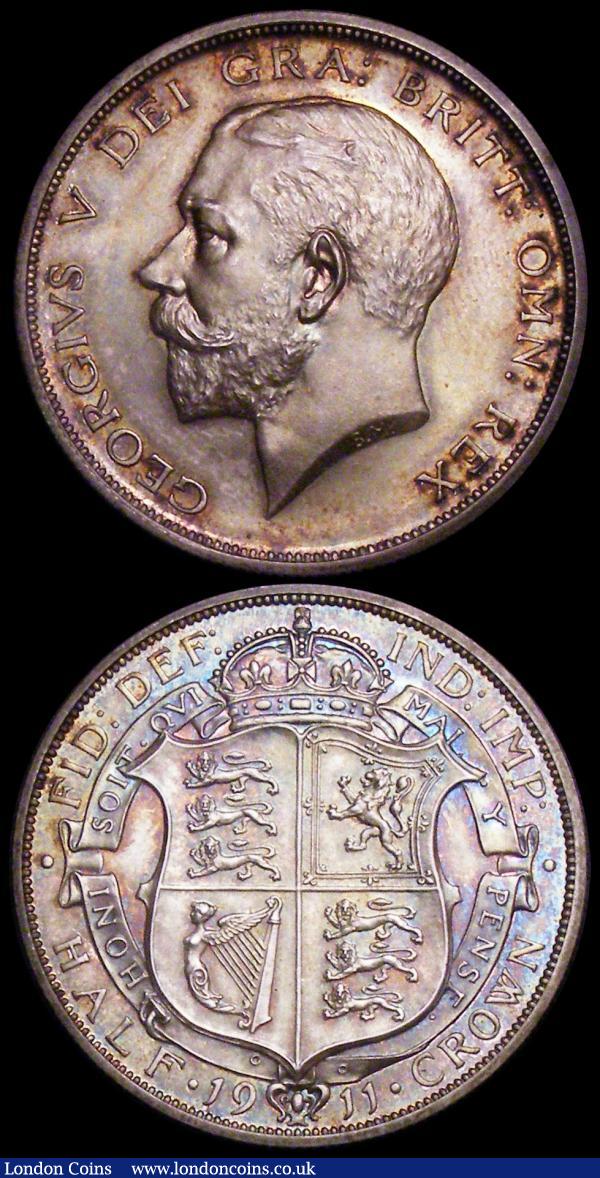 Halfcrown 1911 Proof ESC 758, Bull 3710 nFDC and attractively toned, Shilling 1911 Proof ESC 1421, Bull 3800 nFDC and attractively toned with a tiny stain below the King's ear : English Coins : Auction 161 : Lot 1757