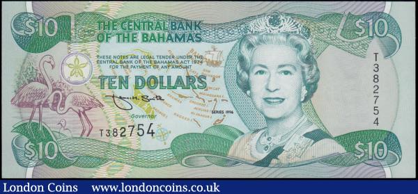 Bahamas Central Bank 10 Dollars dated 1996 series T382754, signed James H. Smith, portrait Queen Elizabeth II at right, scarce date, (Pick59), Uncirculated : World Banknotes : Auction 161 : Lot 191
