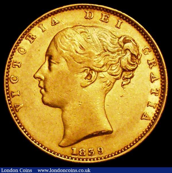 Sovereign 1839 Marsh 23 VF/About VF, Very Rare : English Coins : Auction 161 : Lot 1948