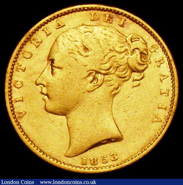 Sovereign 1853 WW Raised, S.3852C About Fine : English Coins : Auction 161 : Lot 1968