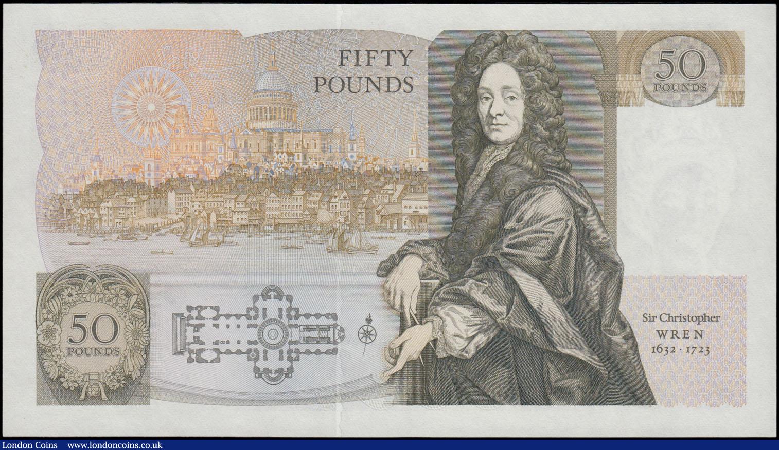 London Coins : A161 : Lot 102 : Fifty Pounds Somerset B352 issued 1981 FIRST RUN low number series A01 000486, Sir Christopher Wren ...