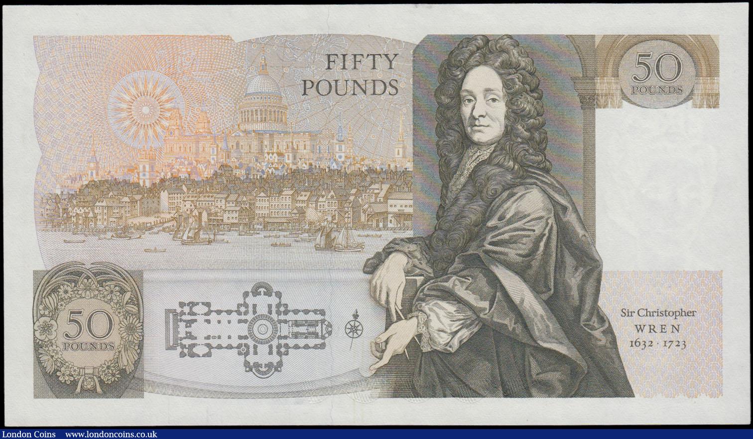 London Coins : A161 : Lot 103 : Fifty Pounds Somerset B352 issued 1981 FIRST RUN low number series A01 000571, Sir Christopher Wren ...