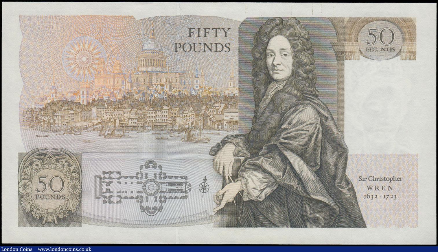 London Coins : A161 : Lot 105 : Fifty Pounds Somerset B352 issued 1981 FIRST RUN series A01 066151, Sir Christopher Wren on reverse,...