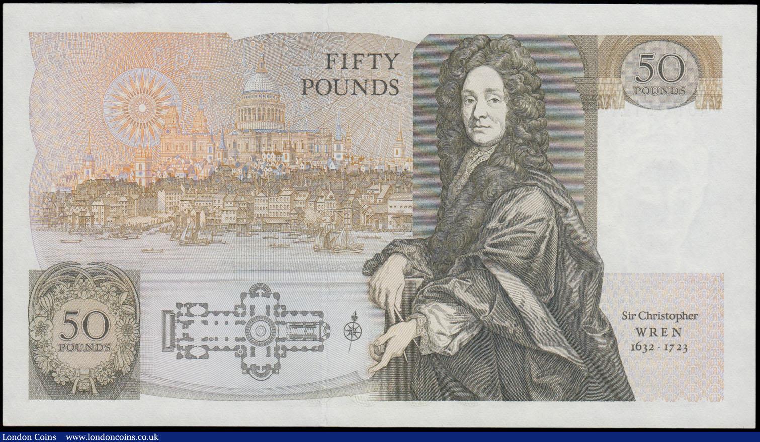 London Coins : A161 : Lot 106 : Fifty Pounds Somerset B352 issued 1981 FIRST RUN series A01 812115, Sir Christopher Wren on reverse,...