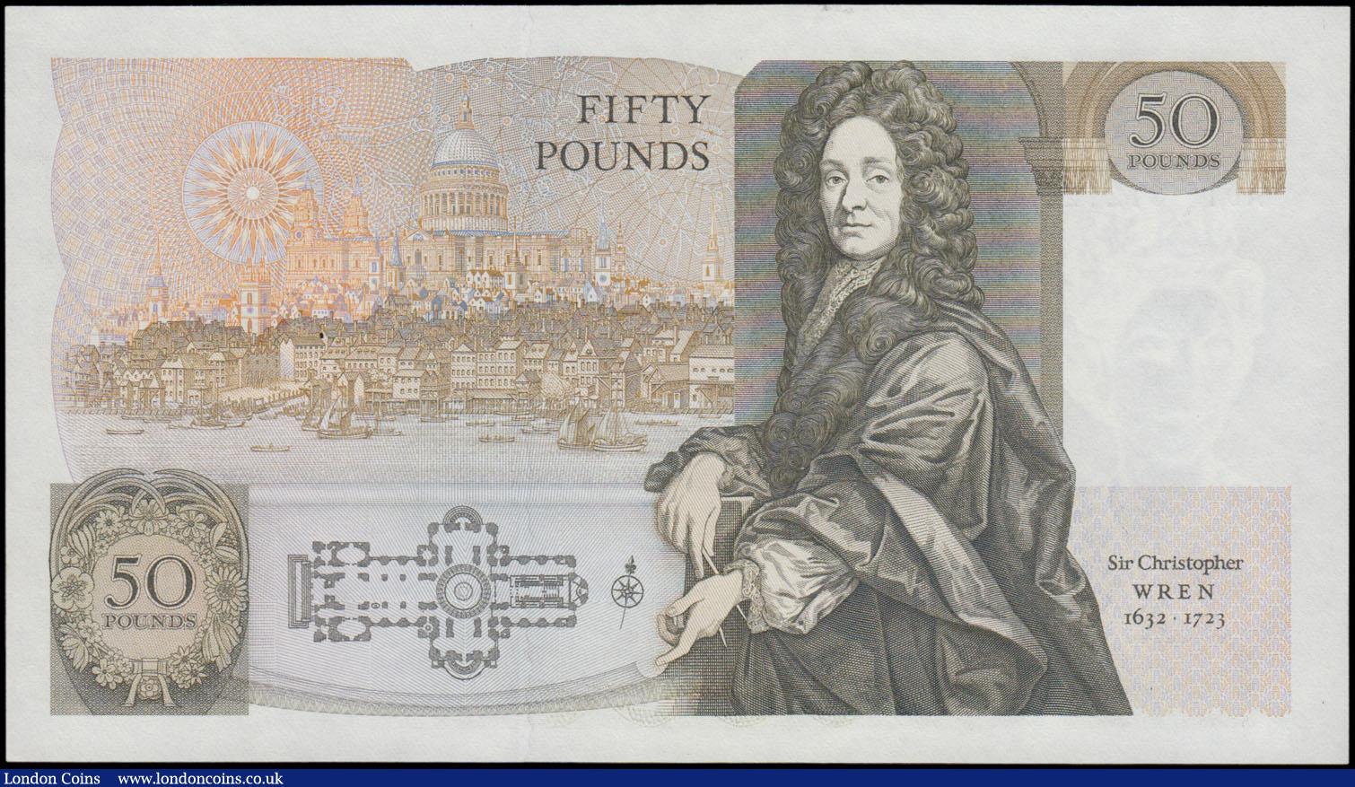 London Coins : A161 : Lot 107 : Fifty Pounds Somerset B352 issued 1981 FIRST RUN series A01 812120, Sir Christopher Wren on reverse,...