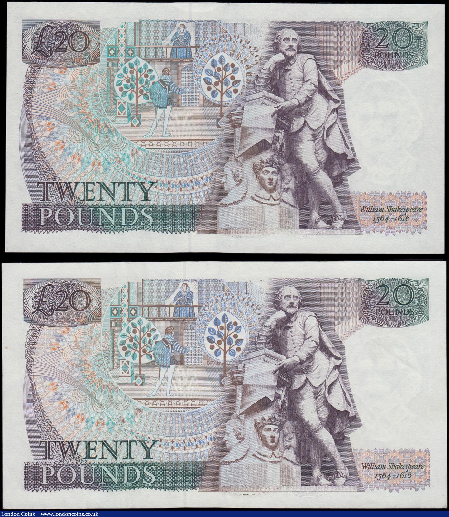 London Coins : A161 : Lot 108 : Twenty Pounds Gill B355 (2) issued 1988, rare LAST RUN series 20X 999653 from Debden set C102 and 20...