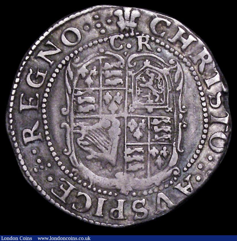 London Coins : A161 : Lot 1456 : Sixpence Charles I Group C, Oval Garnished Shield, CR above, S.2809, North 2238, Mintmark Plume, Goo...
