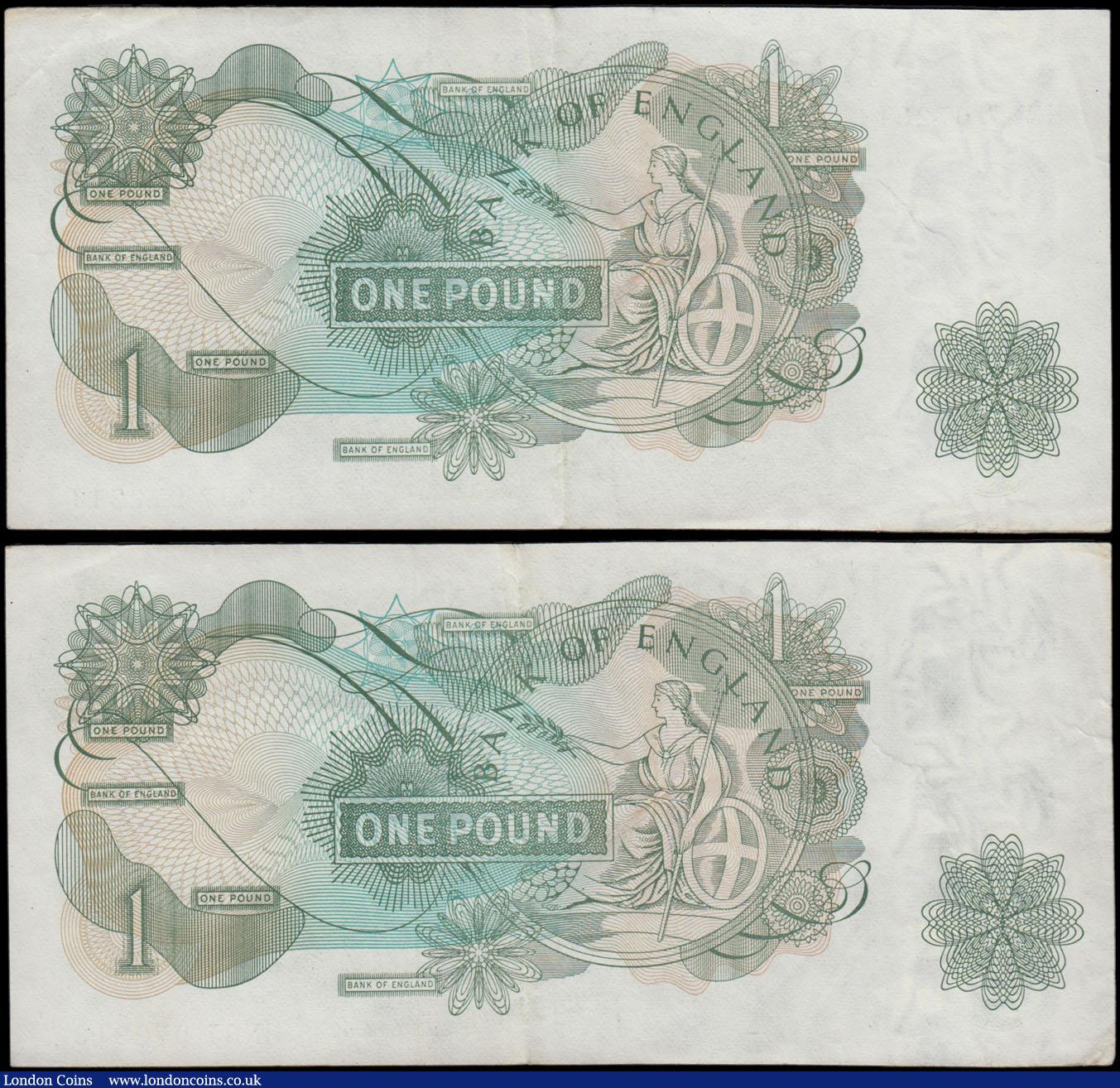 London Coins : A161 : Lot 165 : ERROR (2), One Pound Page heavy printers ink smudges to one and lighter ink smudges to the other, se...