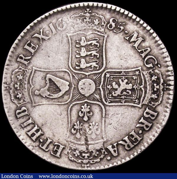 Halfcrown 1685 PRIMO ESC 493, Bull 748,  Bold Fine with a flan flaw on the French shield  : English Coins : Auction 161 : Lot 1708