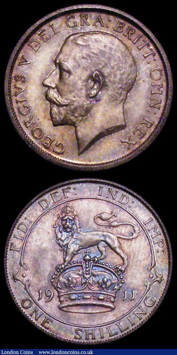 Halfcrown 1911 Proof ESC 758, Bull 3710 nFDC and attractively toned, Shilling 1911 Proof ESC 1421, Bull 3800 nFDC and attractively toned with a tiny stain below the King's ear : English Coins : Auction 161 : Lot 1757
