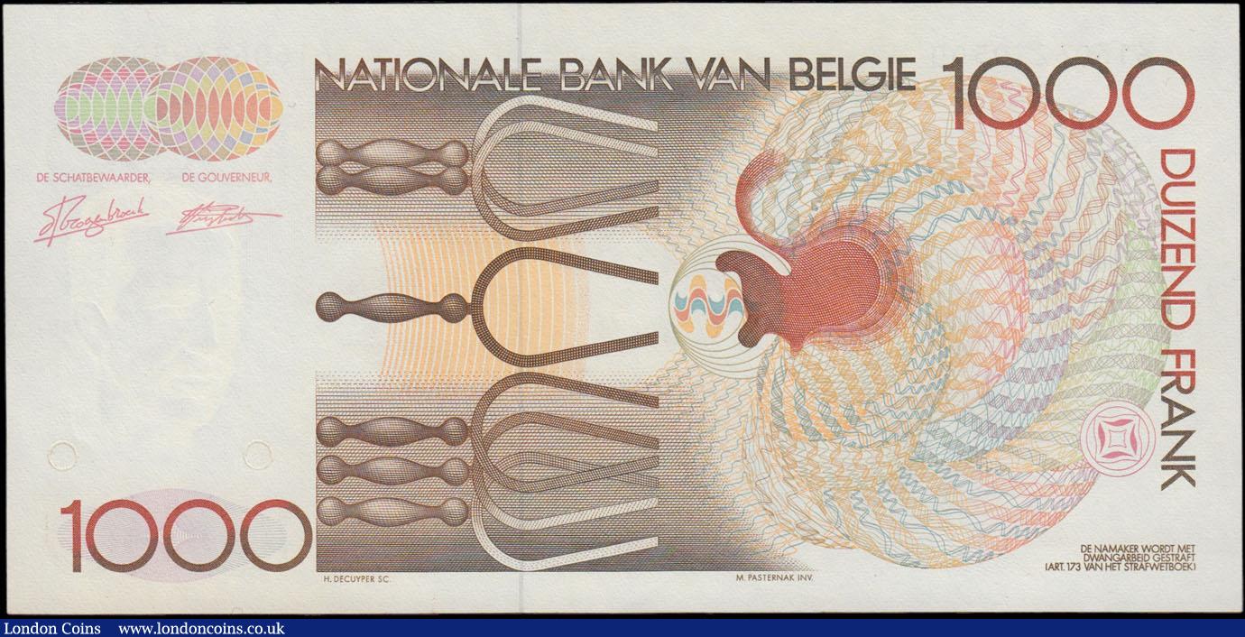 London Coins : A161 : Lot 198 : Belgium 1000 Francs issued 1980 - 1996 series 61606239590, portrait Andre-Ernest-Modeste at left cen...