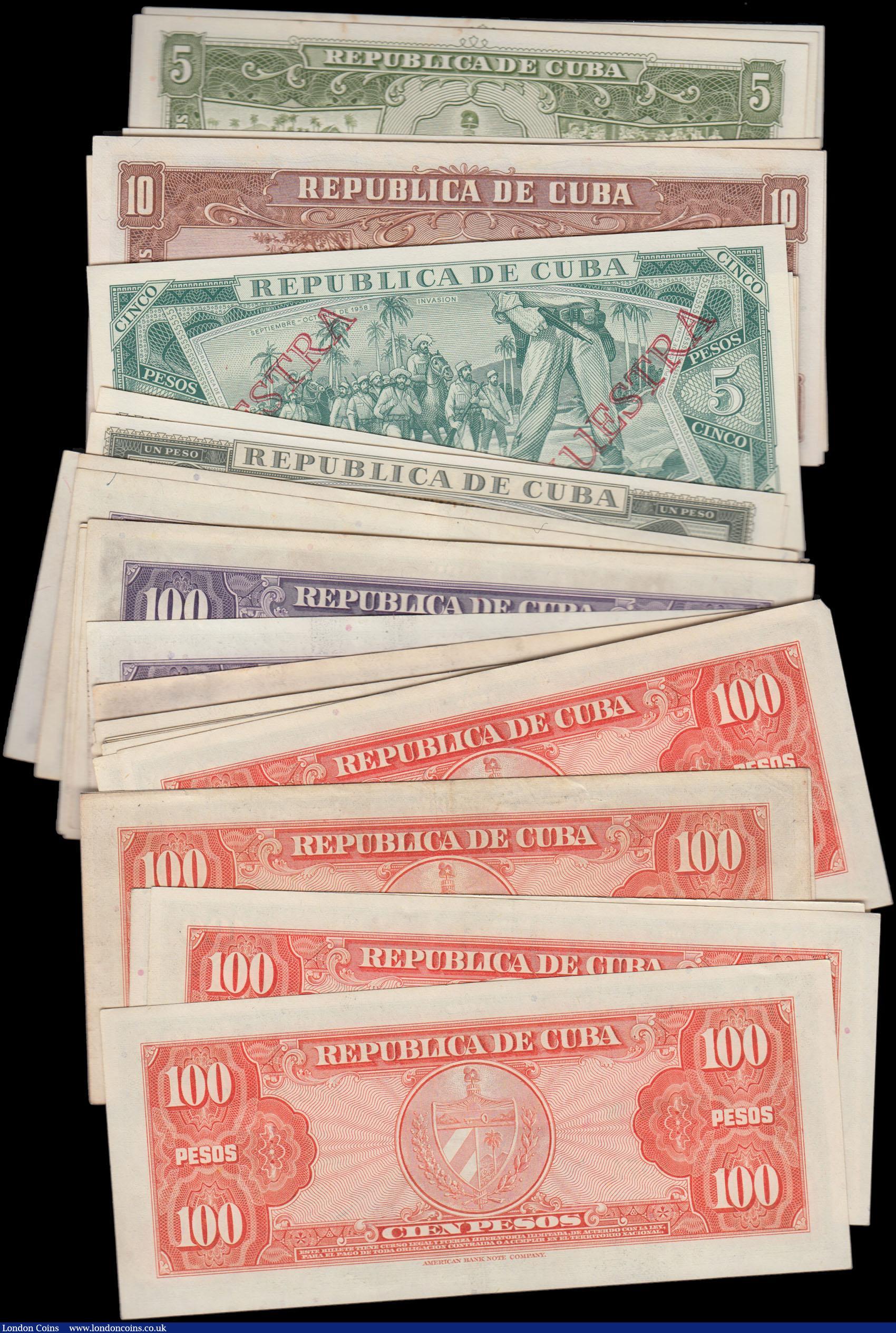 London Coins : A161 : Lot 239 : Cuba (60), a range of SPECIMEN notes (15) in denominations 1, 3, 5, 10 and 20 Pesos, Uncirculated, 5...