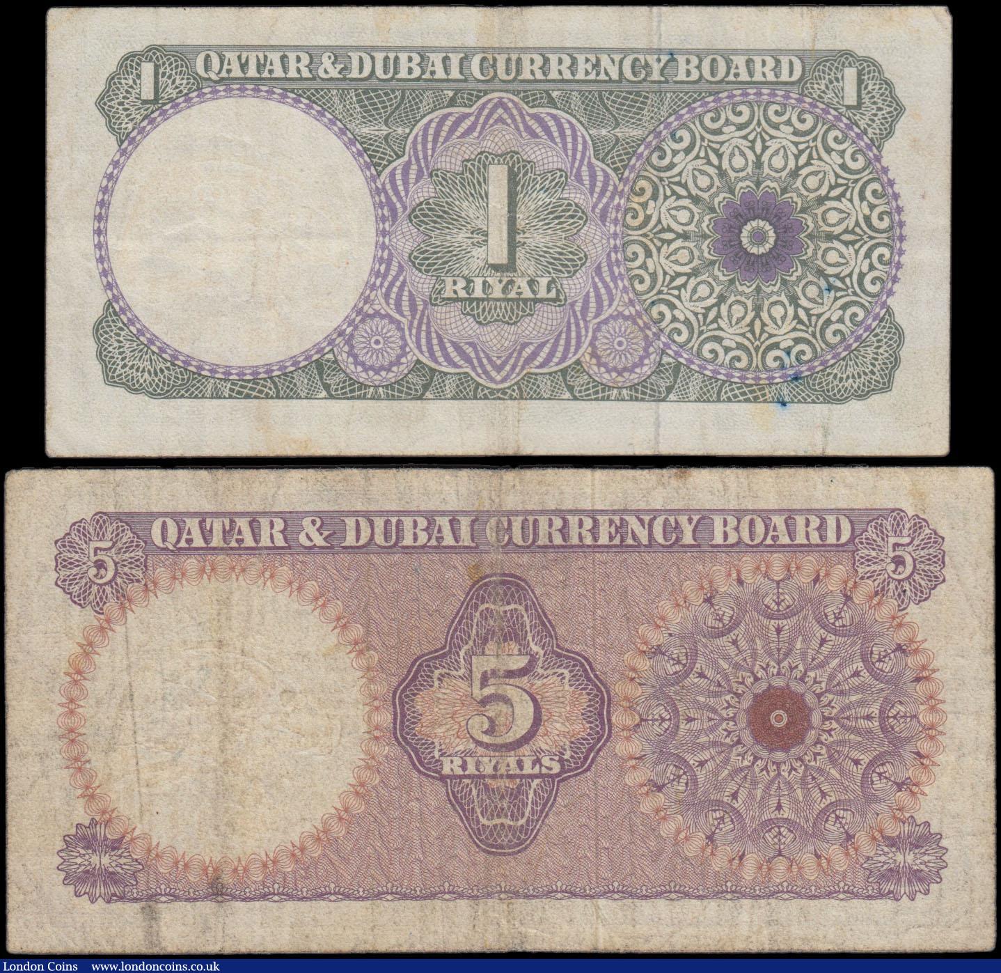 London Coins : A161 : Lot 402 : Qatar & Dubai Currency Board (2) issued 1960's, 1 Riyal series A/1 689814 (Pick1a) light di...