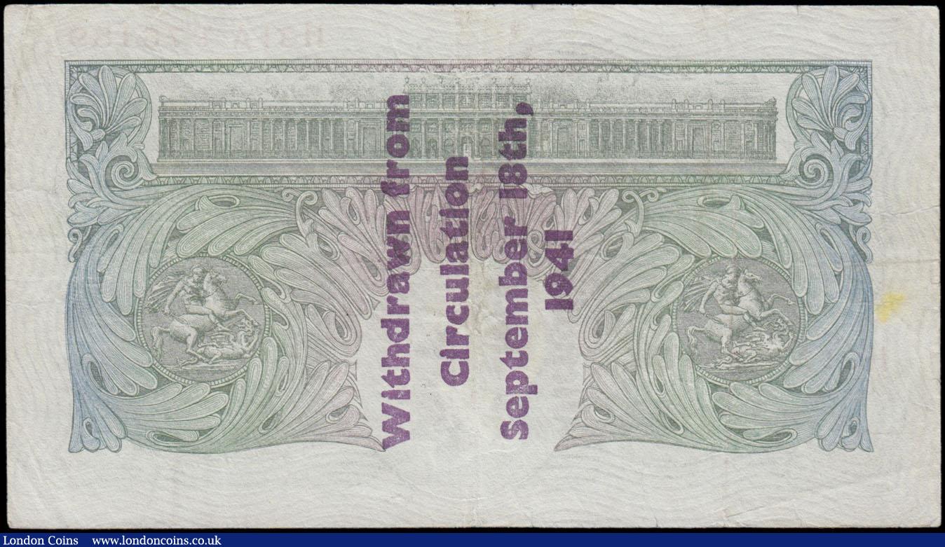London Coins : A161 : Lot 44 : One Pound Peppiatt B239A Guernsey overprint series H31A 976189 (a recorded number), "Withdrawn ...