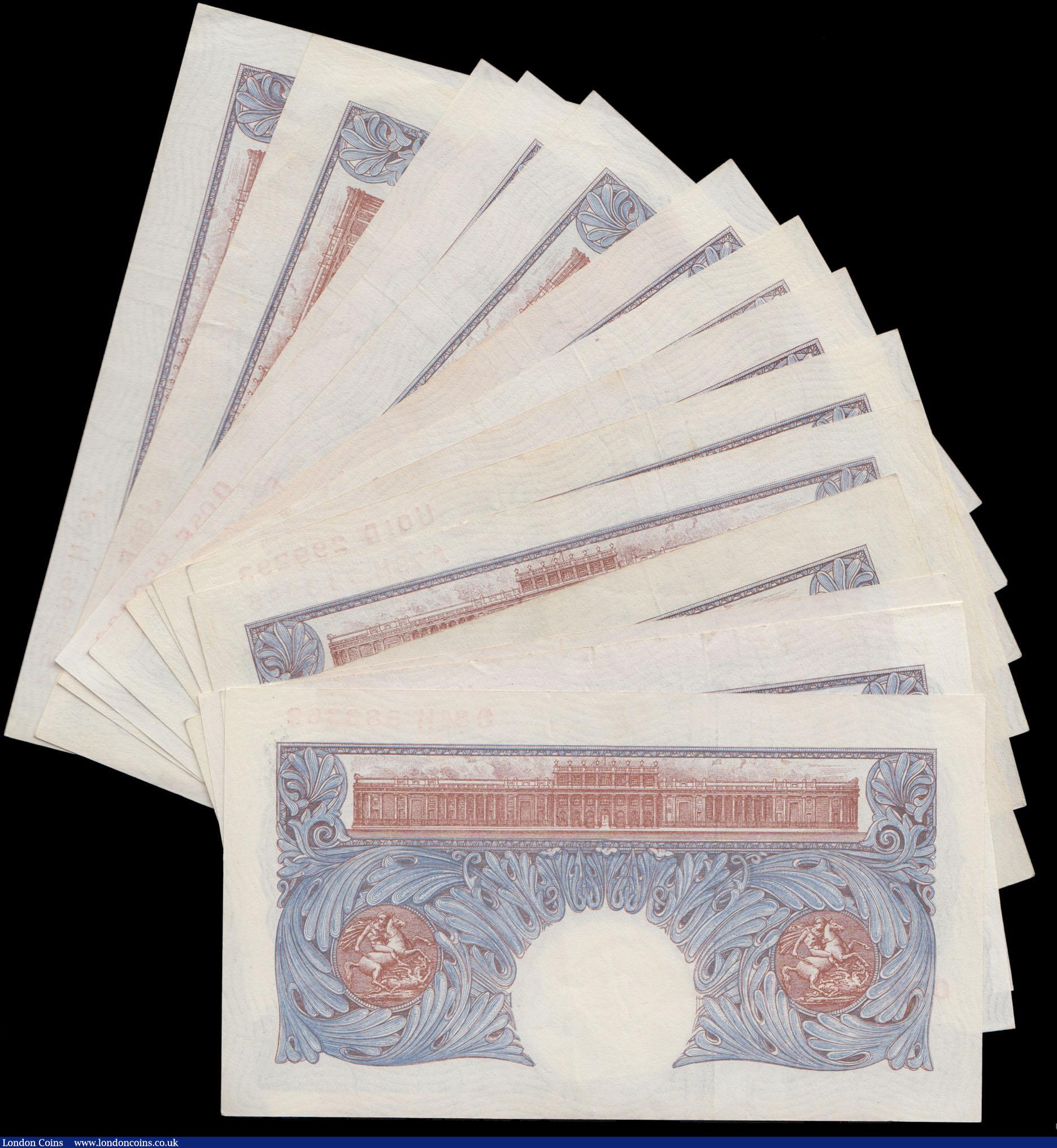 London Coins : A161 : Lot 48 : One Pound Peppiatt (14) B249 blue emergency issue 1940, including a last series note prefix X88H, wo...