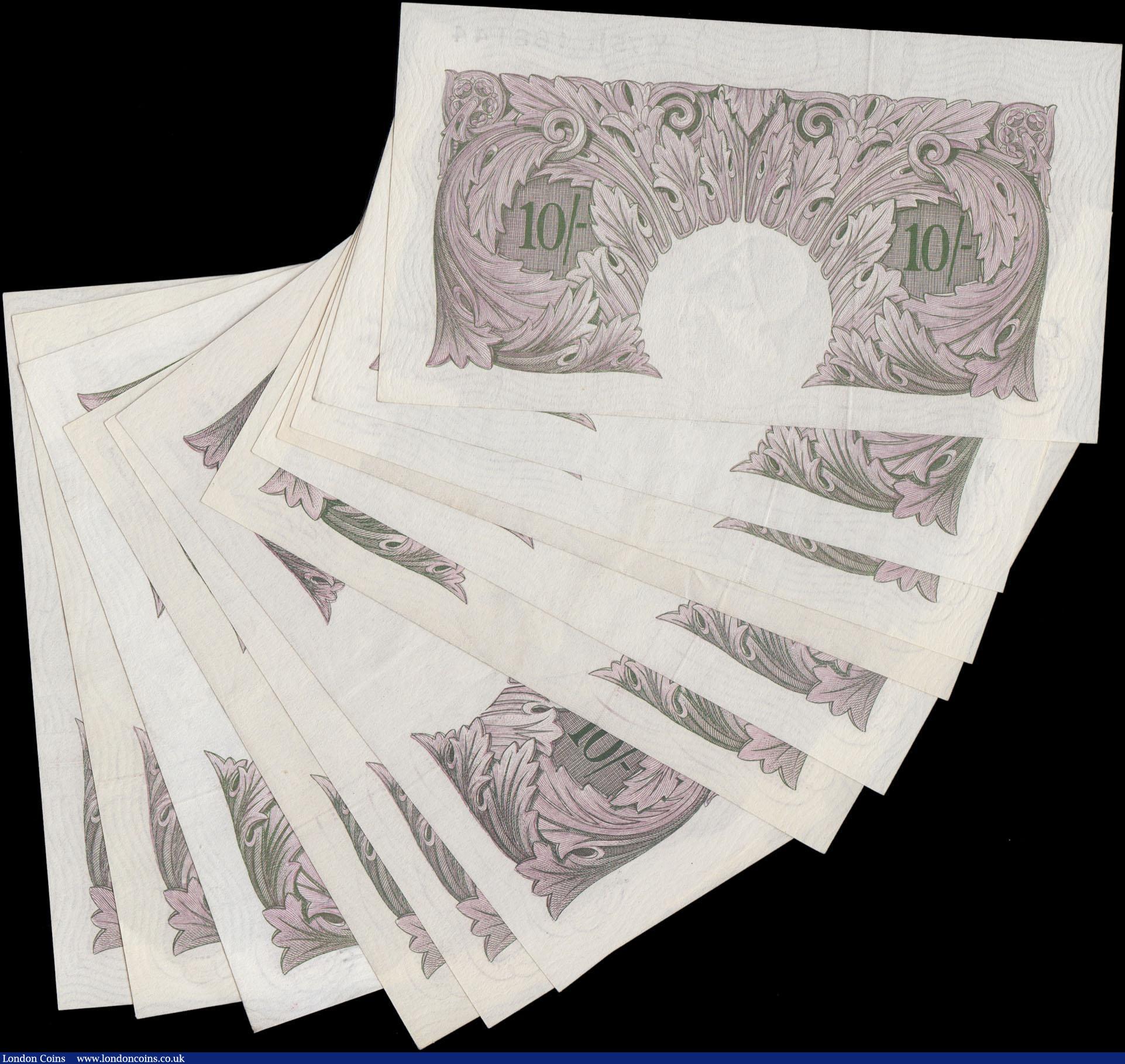 London Coins : A161 : Lot 51 : Ten Shillings Peppiatt B251 (12) mauve emergency issue 1940, world war 2 issue, (Pick366), EF and be...