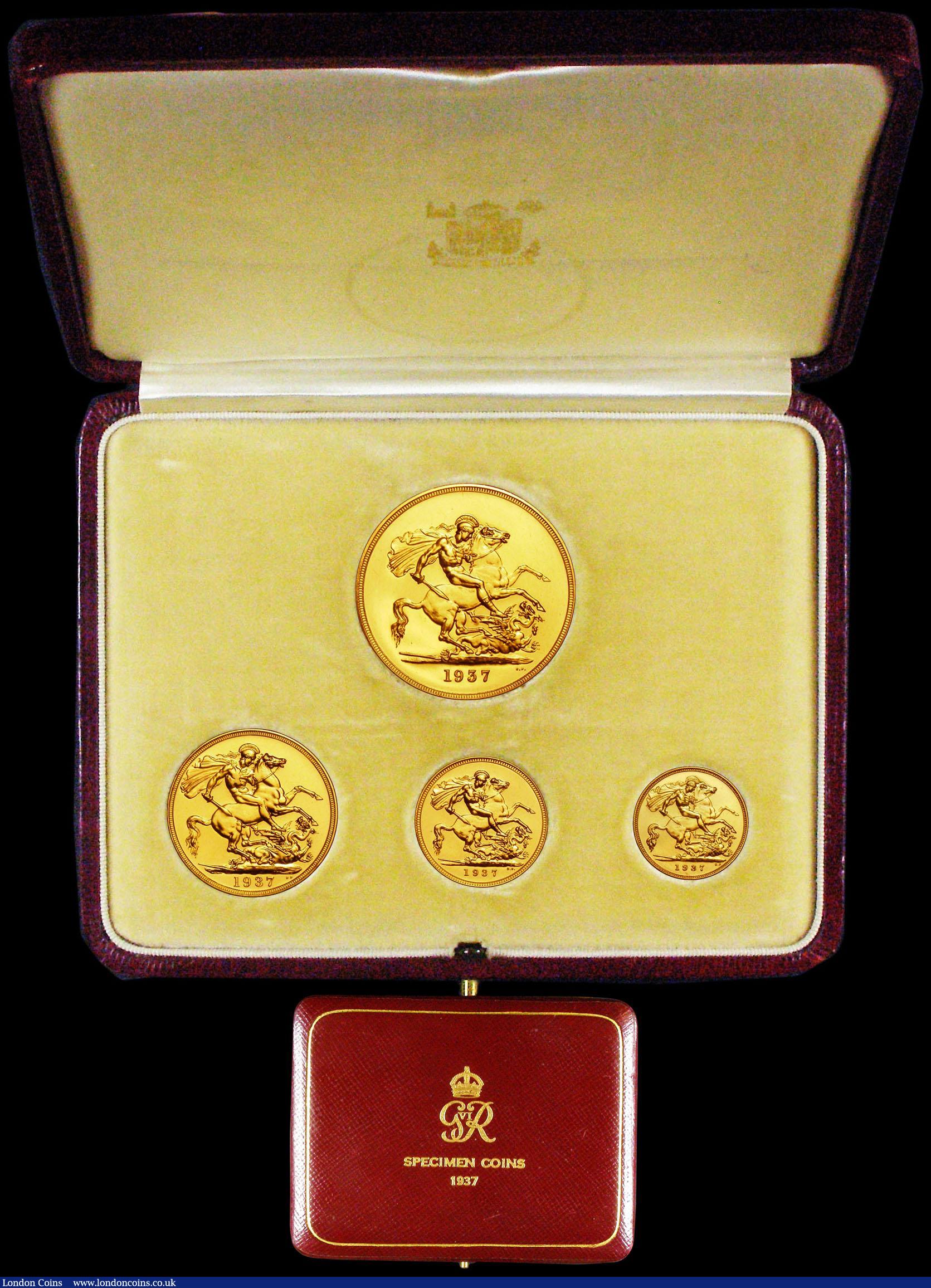 London Coins : A161 : Lot 612 : Proof Set 1937 (4 coins) Five Pounds to Half Sovereign nFDC to nFDC, generally with minor hairlines ...