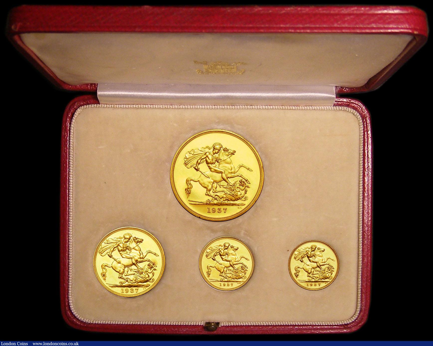 London Coins : A161 : Lot 613 : Proof Set 1937 (4 coins) Five Pounds to Half Sovereign UNC to nFDC with some hairlines, the Five Pou...
